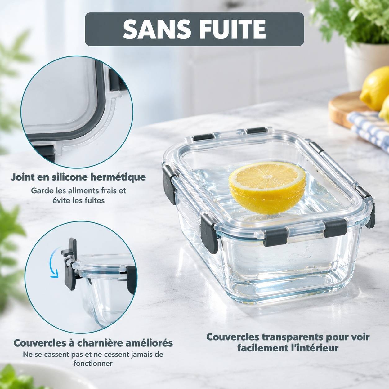 Lot de 10 Contenants Alimentaires en Verre avec Couvercles Hermétiques - Image 3