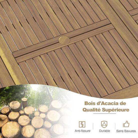 Table de Jardin 200 CM pour 8 Personnes, Table Exterieur en Bois d’Acacia,Rectangulaire - Image 3
