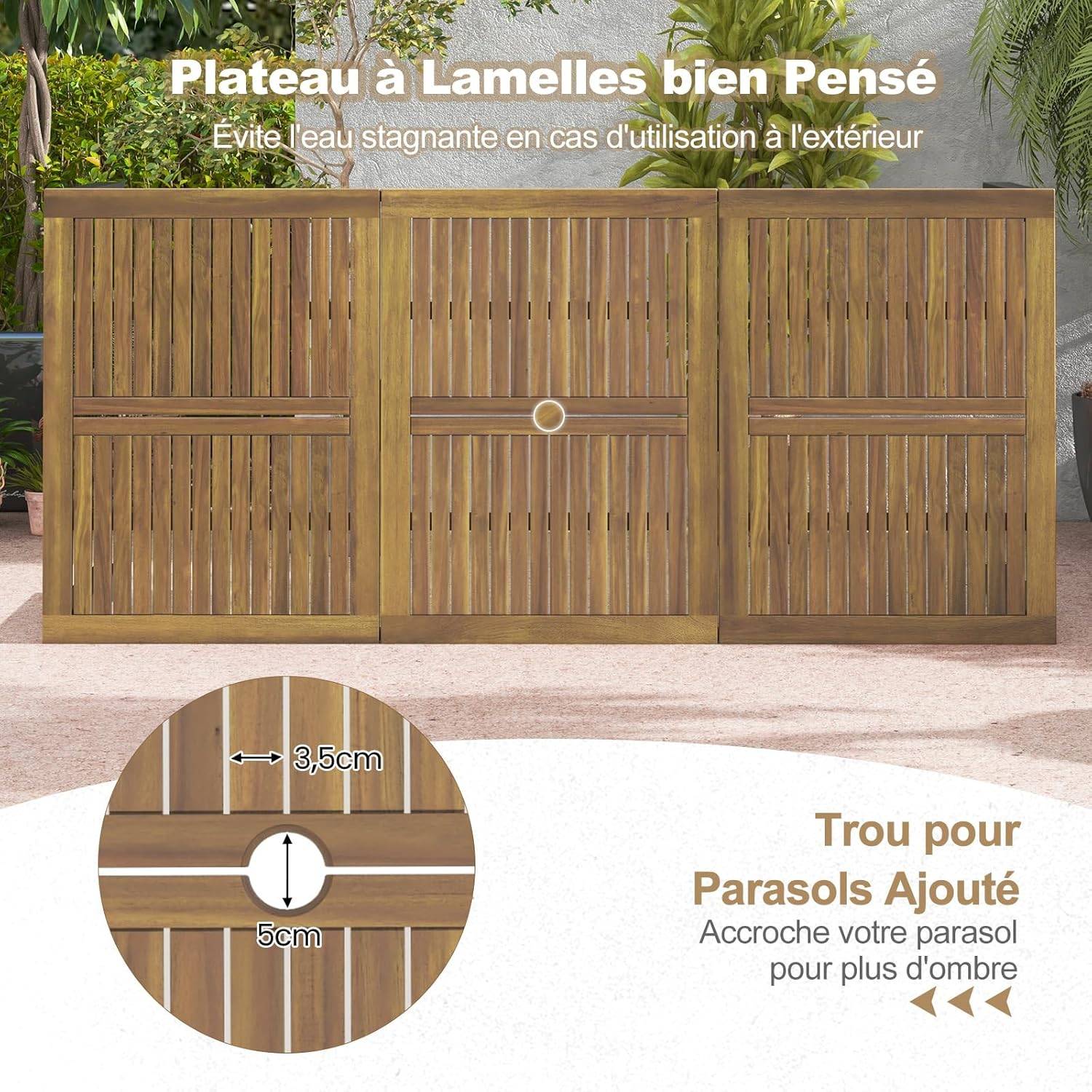 Table de Jardin 200 CM pour 8 Personnes, Table Exterieur en Bois d’Acacia,Rectangulaire - Image 5