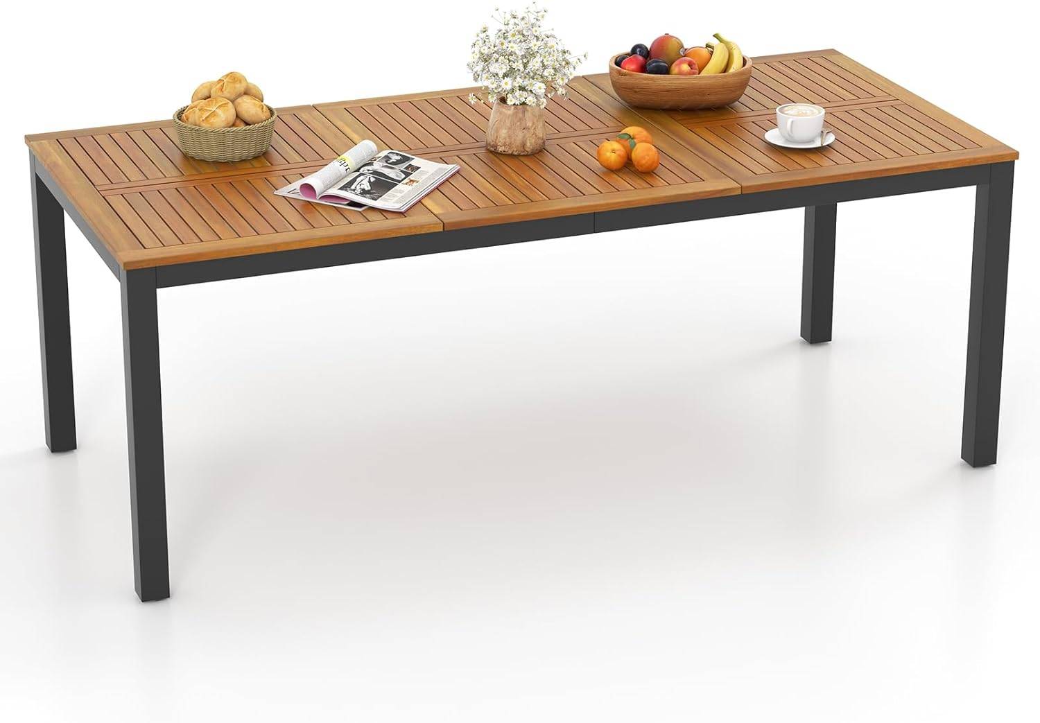 Table de Jardin 200 CM pour 8 Personnes, Table Exterieur en Bois d’Acacia,Rectangulaire - Image 1