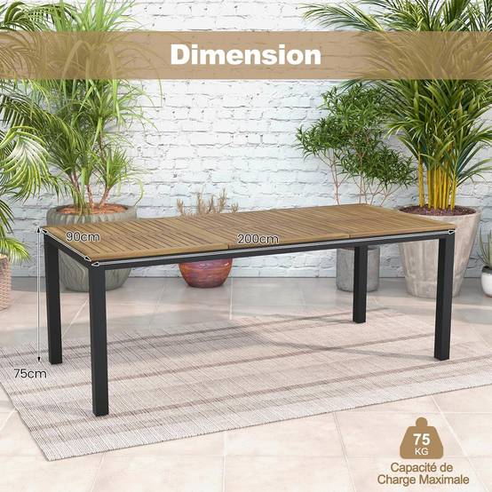 Table de Jardin 200 CM pour 8 Personnes, Table Exterieur en Bois d’Acacia,Rectangulaire - Image 4