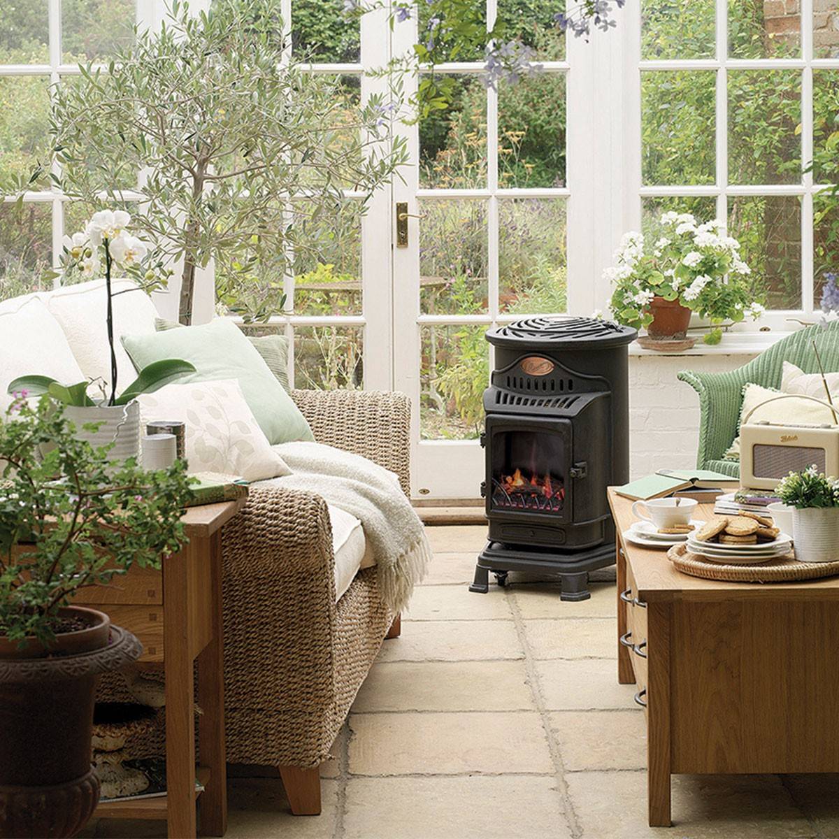 Universal - Poêle à gaz Fonte véritable 3.4KW VERT Chauffage à gaz Effet feu de bois Provence Sahara - Imagen 9