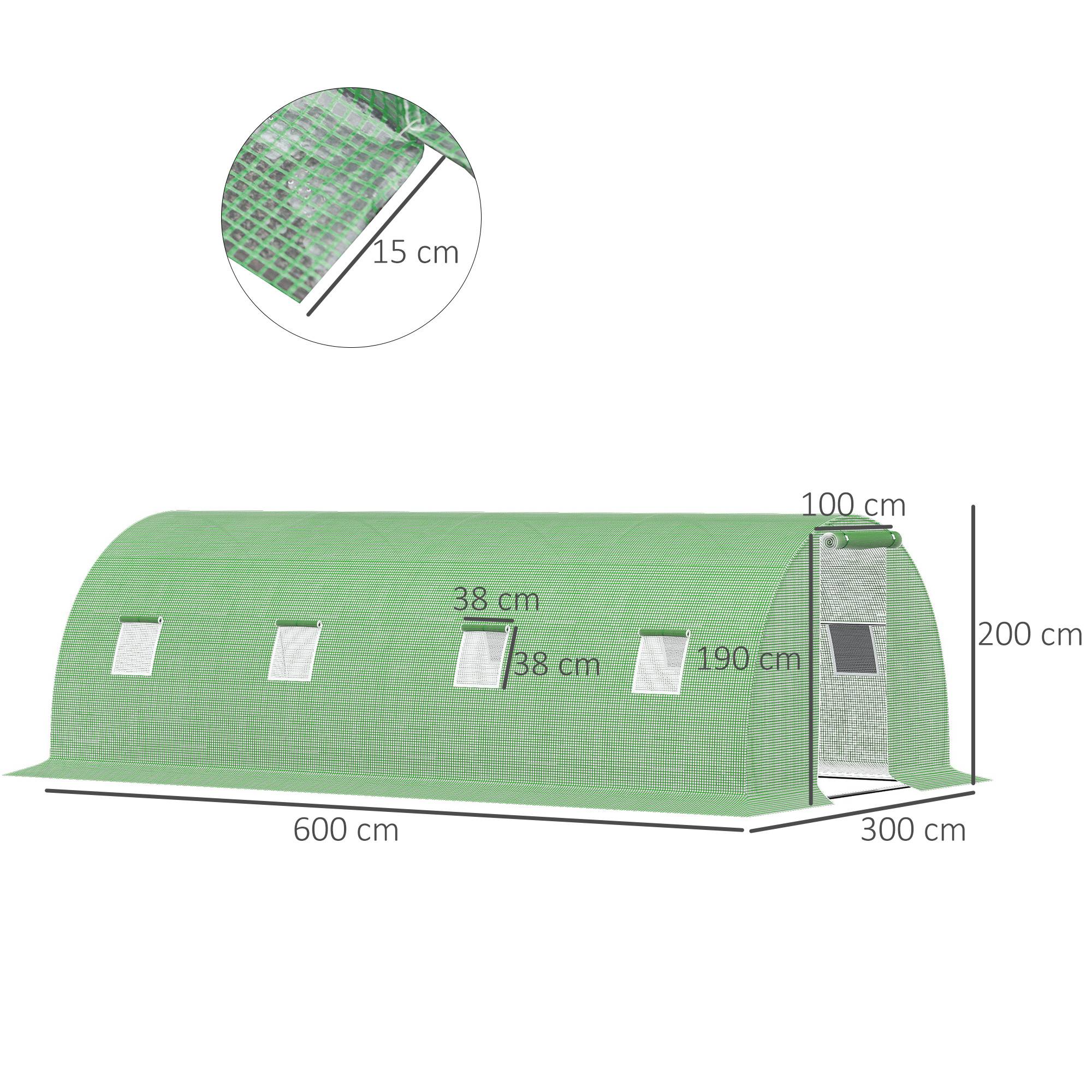 Serre de Jardin Tunnel 18 m², 600 x 300 x 200 cm, Structure en Acier Galvanisé, Bâche PE Haute Densité, 8 Fenêtres et Porte Zippée Enroulable - Image 5