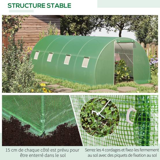 Serre de Jardin Tunnel 18 m², 600 x 300 x 200 cm, Structure en Acier Galvanisé, Bâche PE Haute Densité, 8 Fenêtres et Porte Zippée Enroulable - Image 8