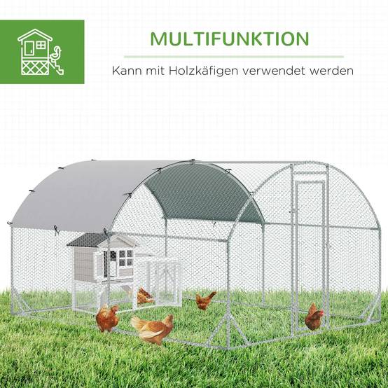 Enclos Poulailler Acier Galvanisé 10.64m² 6-12 Poules Bâche Toit Imperméable 280x380cm Argent - ComfortXL Pet Living - Image 6