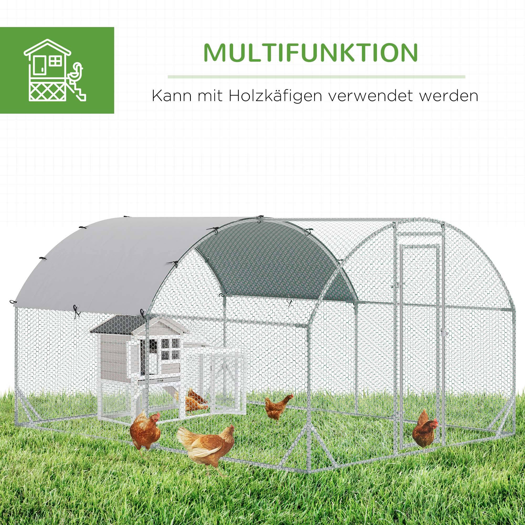 Enclos Poulailler Acier Galvanisé 10.64m² 6-12 Poules Bâche Toit Imperméable 280x380cm Argent - ComfortXL Pet Living - Image 6