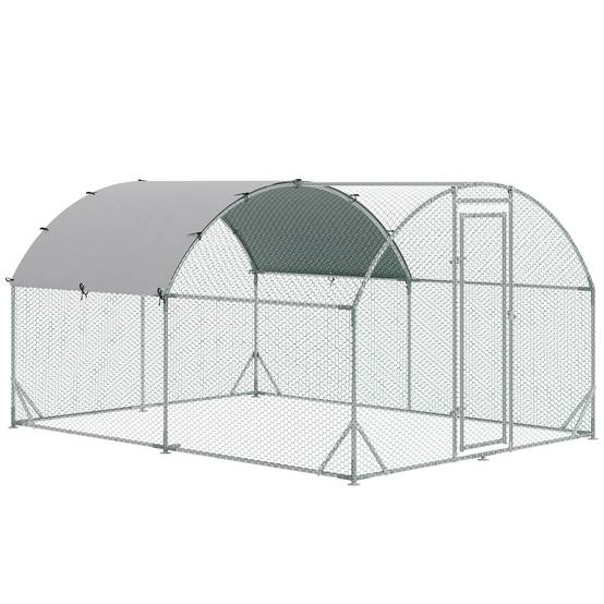 Enclos Poulailler Acier Galvanisé 10.64m² 6-12 Poules Bâche Toit Imperméable 280x380cm Argent - ComfortXL Pet Living - Image 2
