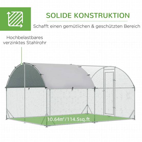 Enclos Poulailler Acier Galvanisé 10.64m² 6-12 Poules Bâche Toit Imperméable 280x380cm Argent - ComfortXL Pet Living - Image 5