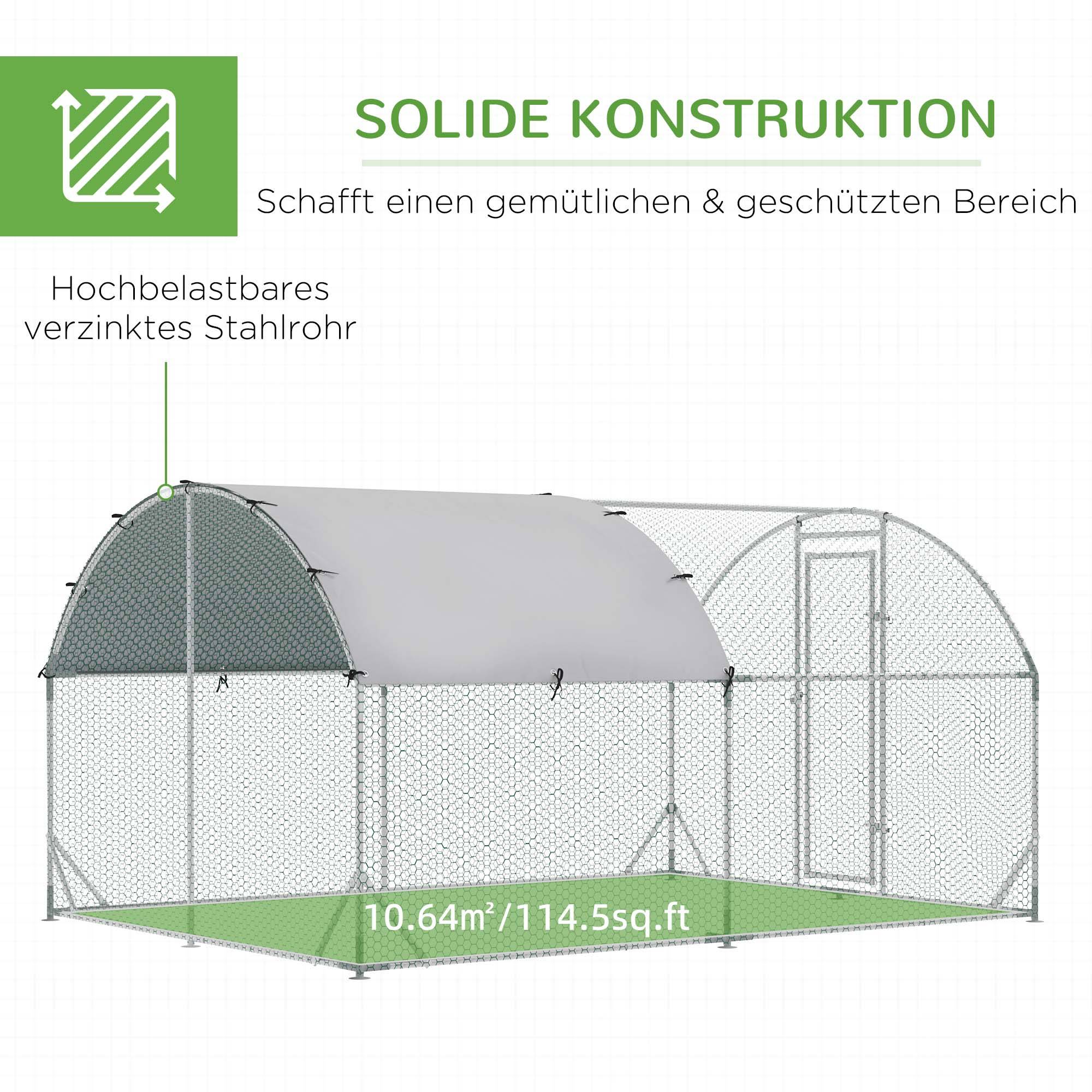 Enclos Poulailler Acier Galvanisé 10.64m² 6-12 Poules Bâche Toit Imperméable 280x380cm Argent - ComfortXL Pet Living - Image 5