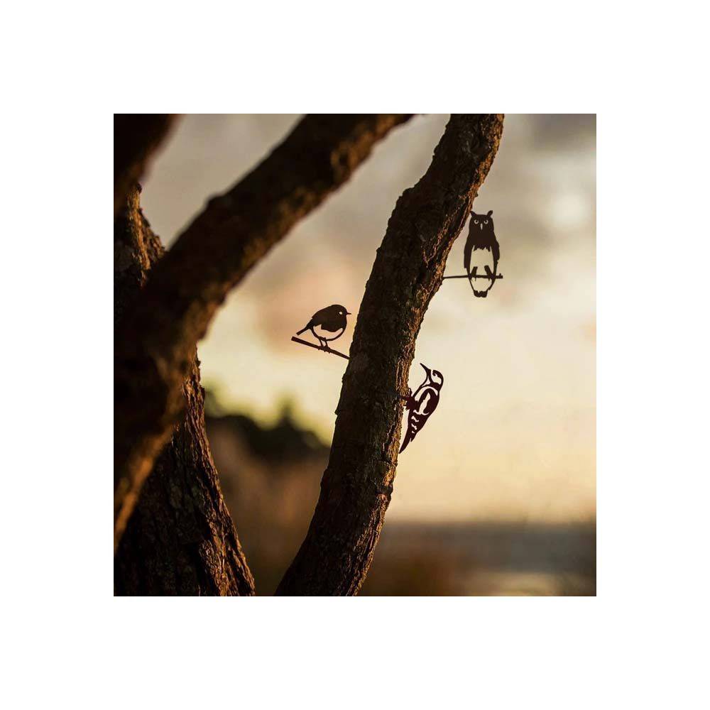 Metalbird - Oiseaux à planter taille mini en acier corten (Lot de 3) - Imagen 3