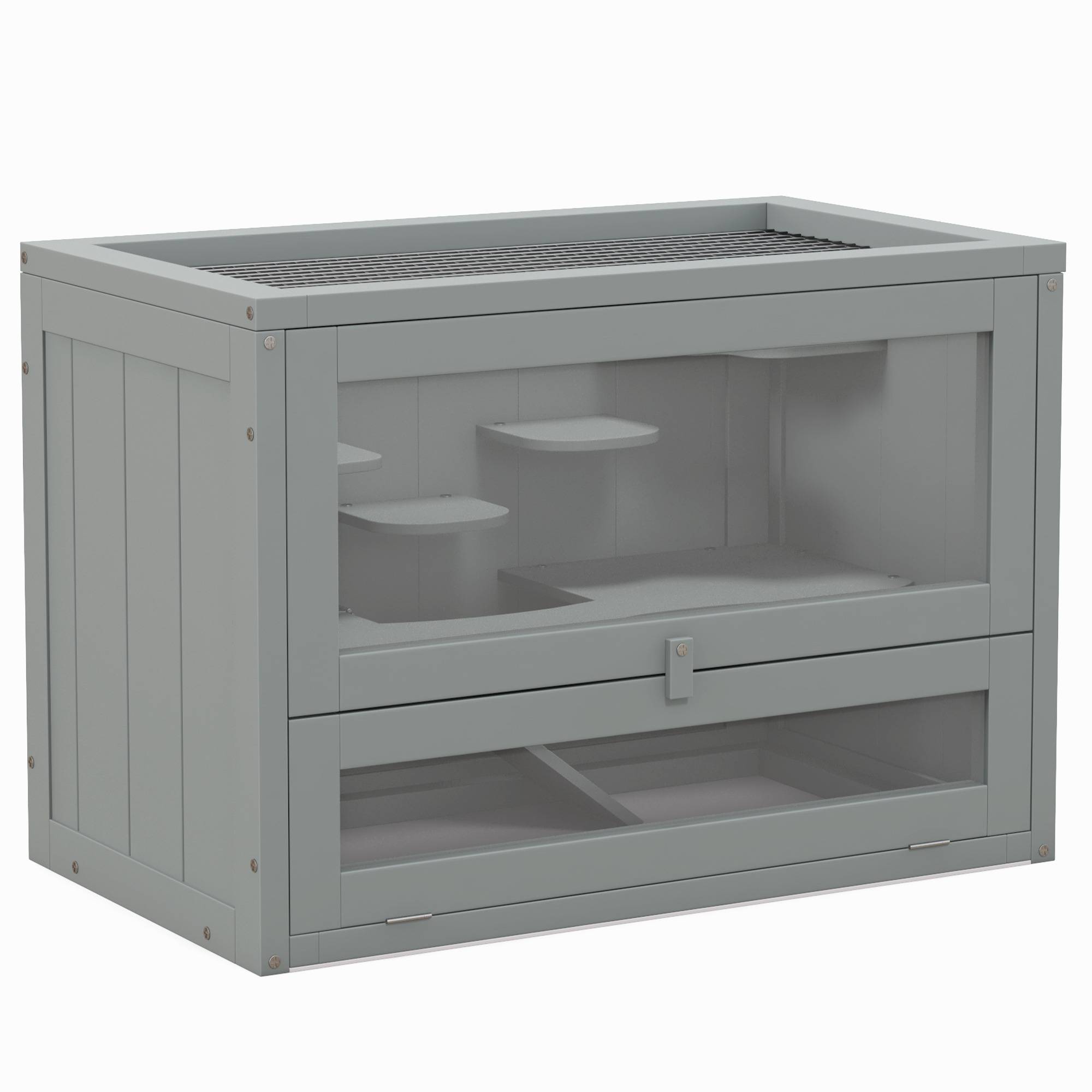Cage hamster souris Bois sapin 2 niveaux avec toit ouvrable 60x35x42cm Gris - ComfortXL Outdoor Living - Image 1