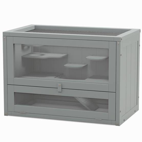 Cage hamster souris Bois sapin 2 niveaux avec toit ouvrable 60x35x42cm Gris - ComfortXL Outdoor Living - Image 2