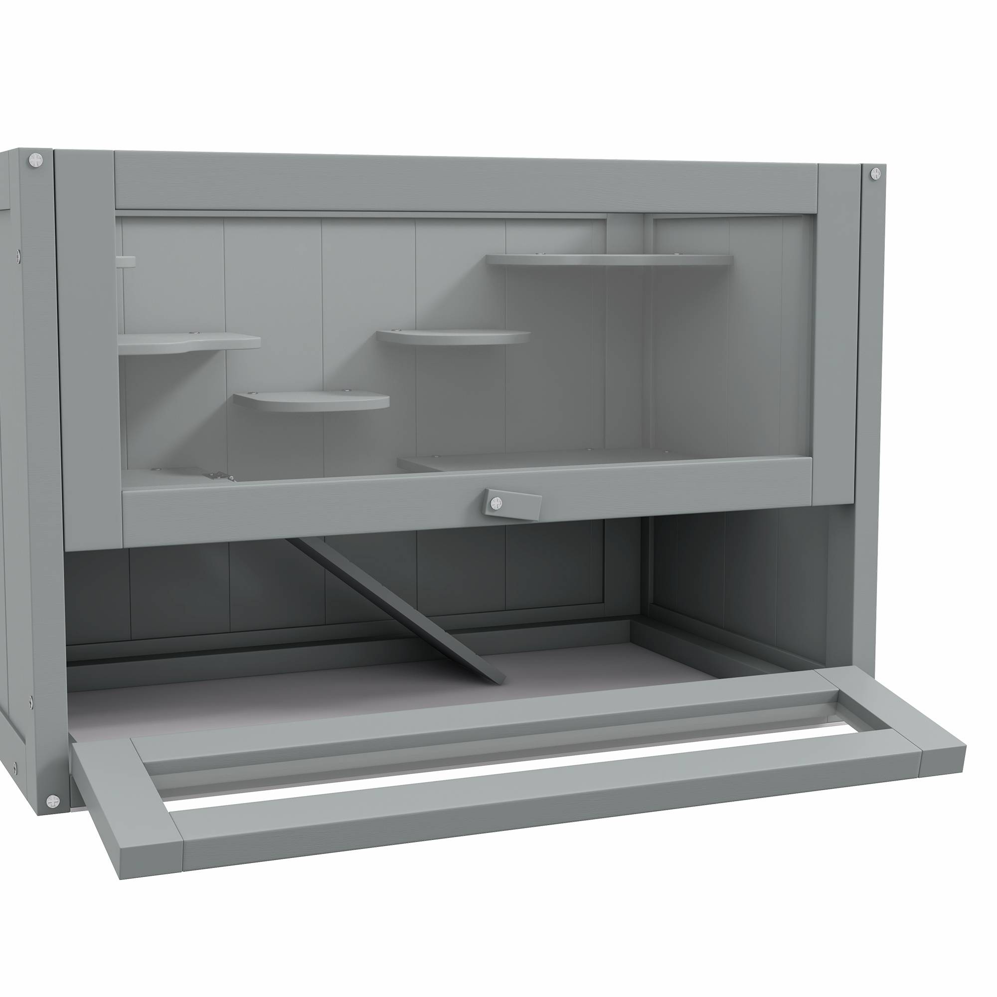 Cage hamster souris Bois sapin 2 niveaux avec toit ouvrable 60x35x42cm Gris - ComfortXL Outdoor Living - Image 10