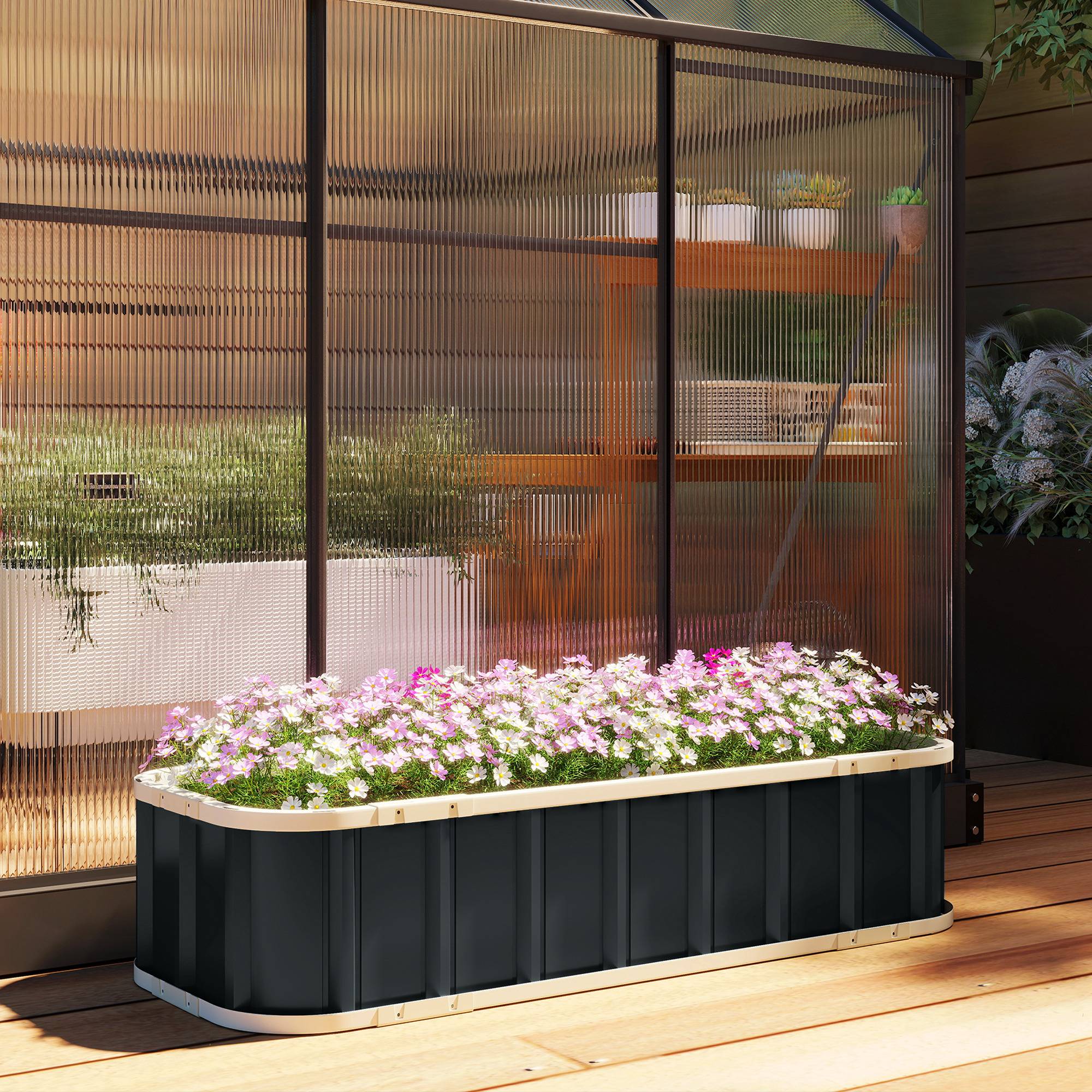 ComfortXL - Carré potager acier galvanisé jardin extérieur fond ouvert montage rapide 136x31 cm gris - ComfortXL Outdoor Living - Image 10