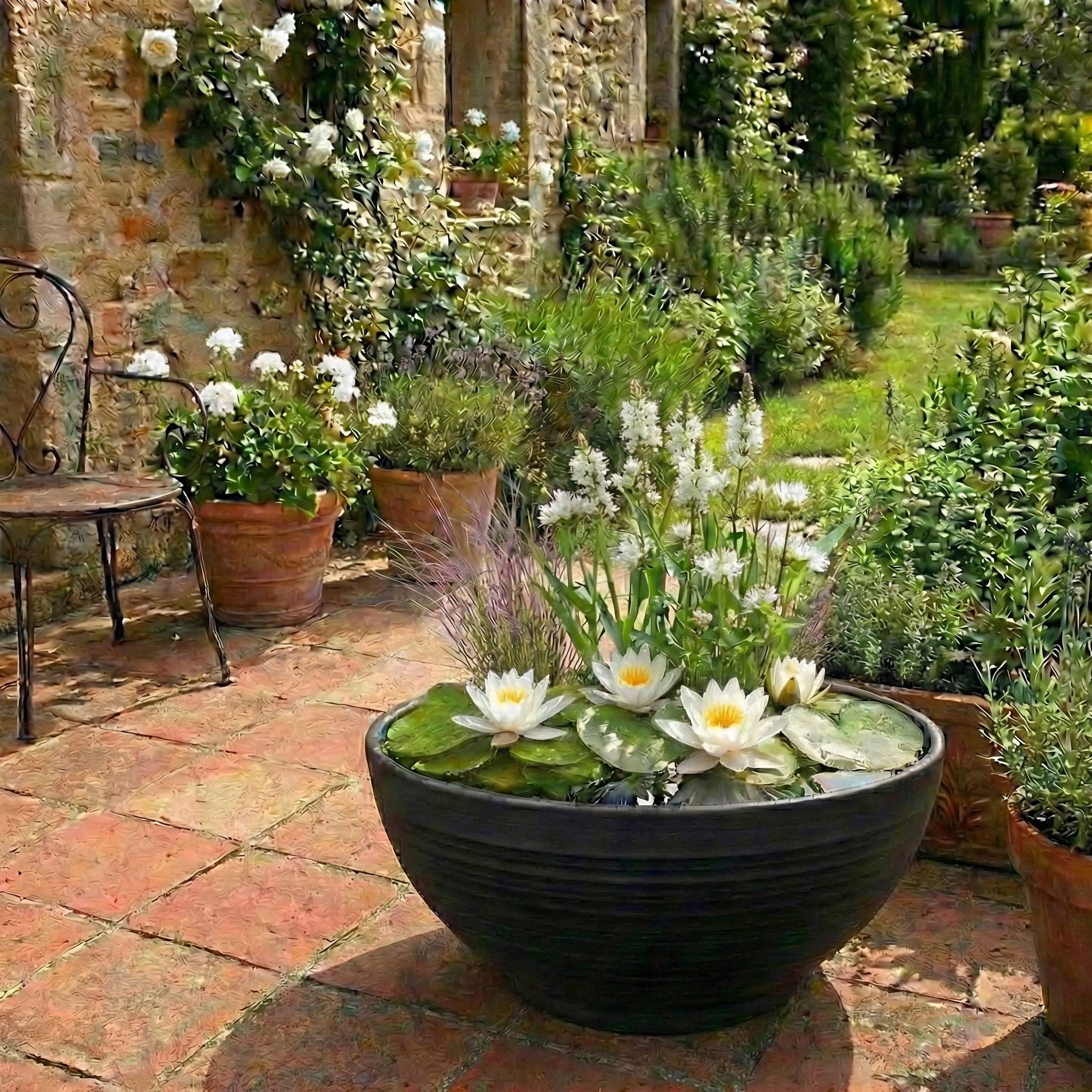 0 - Mini Plantes Bassin Set Blanc - 4 Plantes Panier Substrat Engrais - Image 2