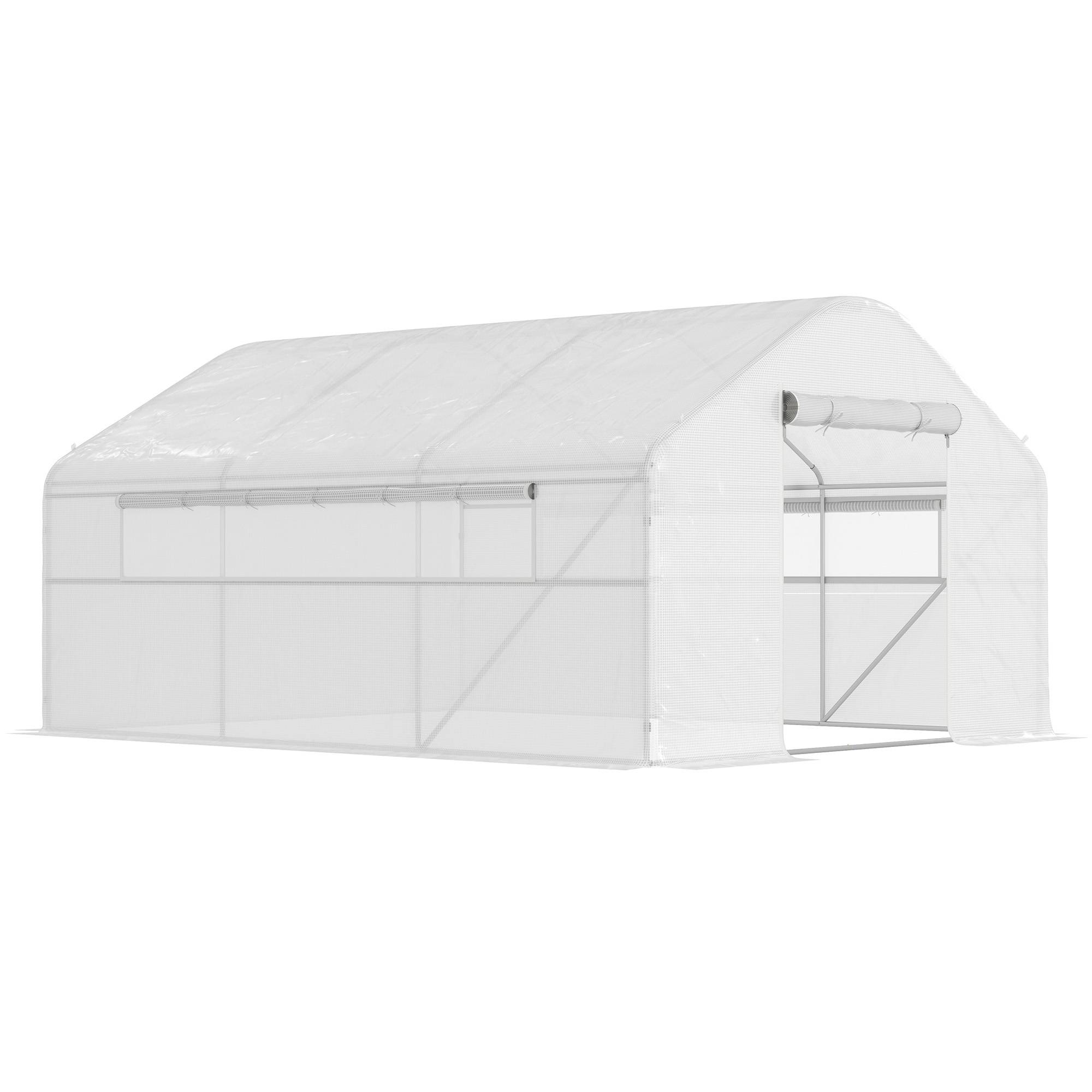 Outsunny - Serre de jardin 12 m² - serre tunnel 4 x 3 x 2 m porte 2 grandes fenêtres enroulables maillées blanc - Outsunny - Image 1