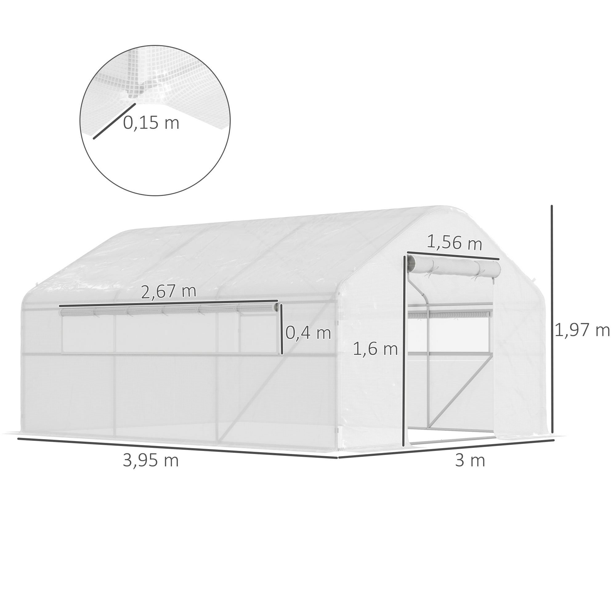 Outsunny - Serre de jardin 12 m² - serre tunnel 4 x 3 x 2 m porte 2 grandes fenêtres enroulables maillées blanc - Outsunny - Image 3