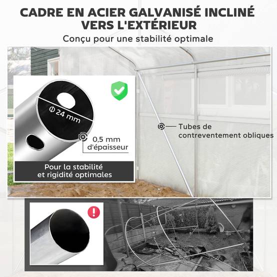 Outsunny - Serre de jardin 12 m² - serre tunnel 4 x 3 x 2 m porte 2 grandes fenêtres enroulables maillées blanc - Outsunny - Image 4
