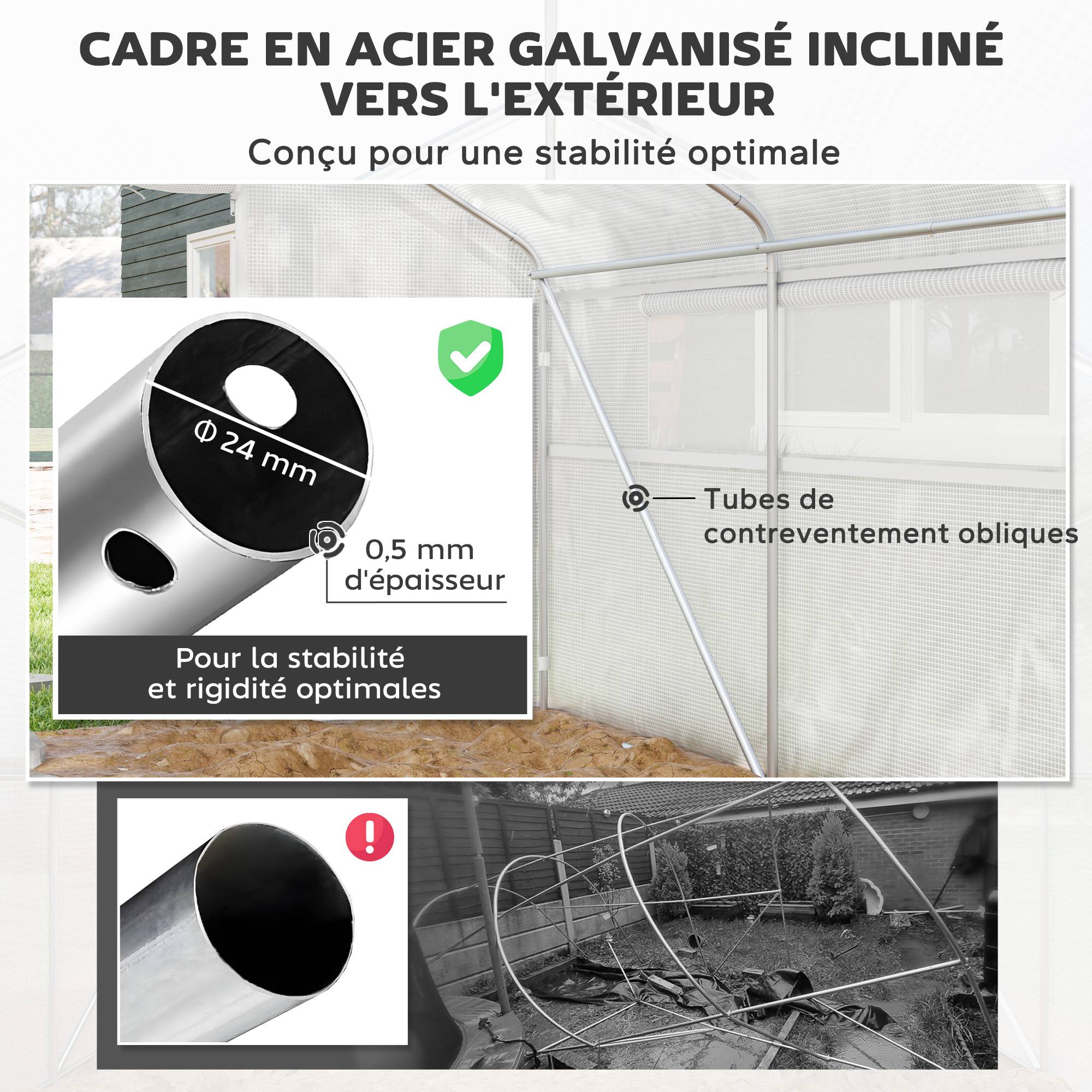 Outsunny - Serre de jardin 12 m² - serre tunnel 4 x 3 x 2 m porte 2 grandes fenêtres enroulables maillées blanc - Outsunny - Image 4