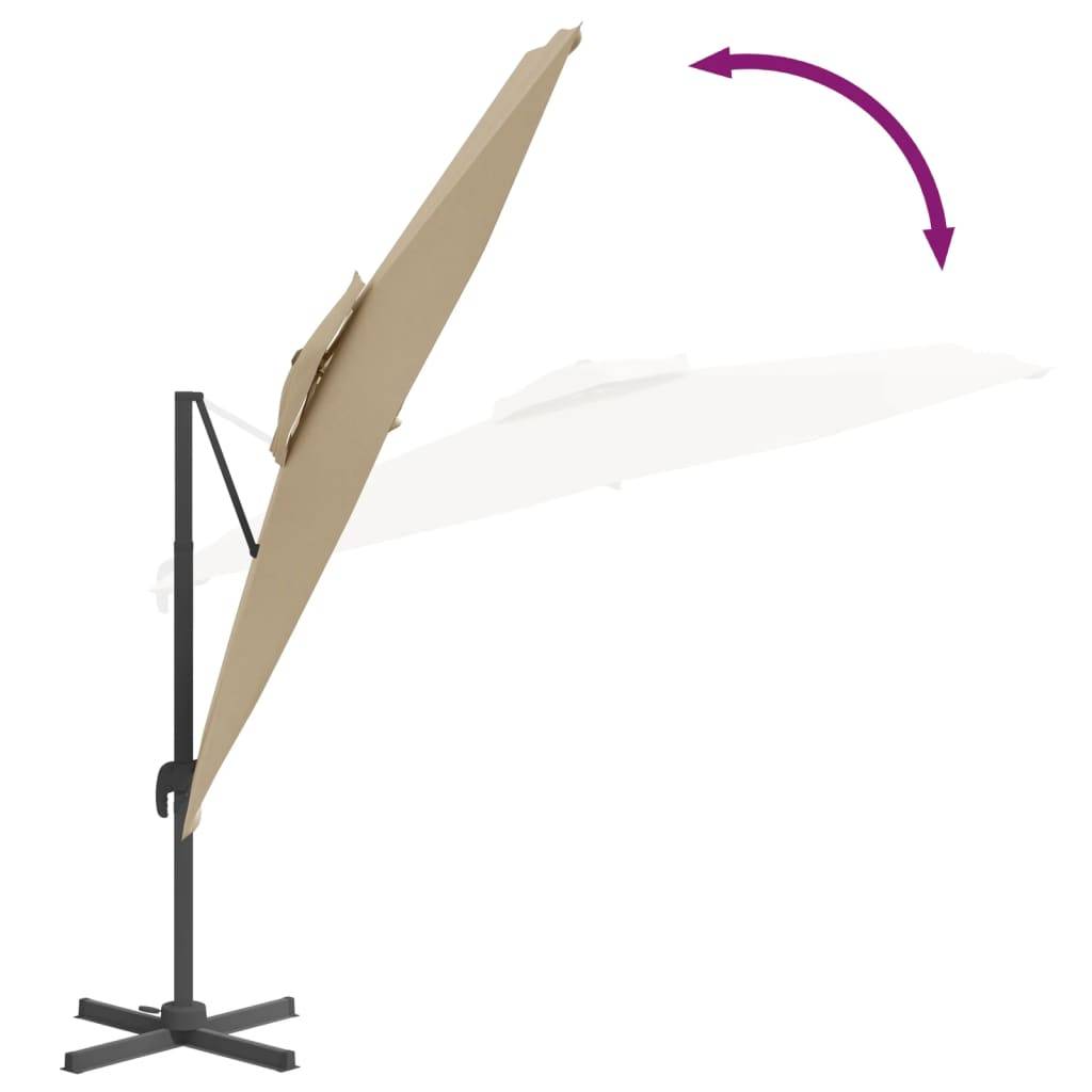 Helloshop26 - Parasol meuble de jardin cantilever à double toit 300 x 300 cm taupe - Imagen 5