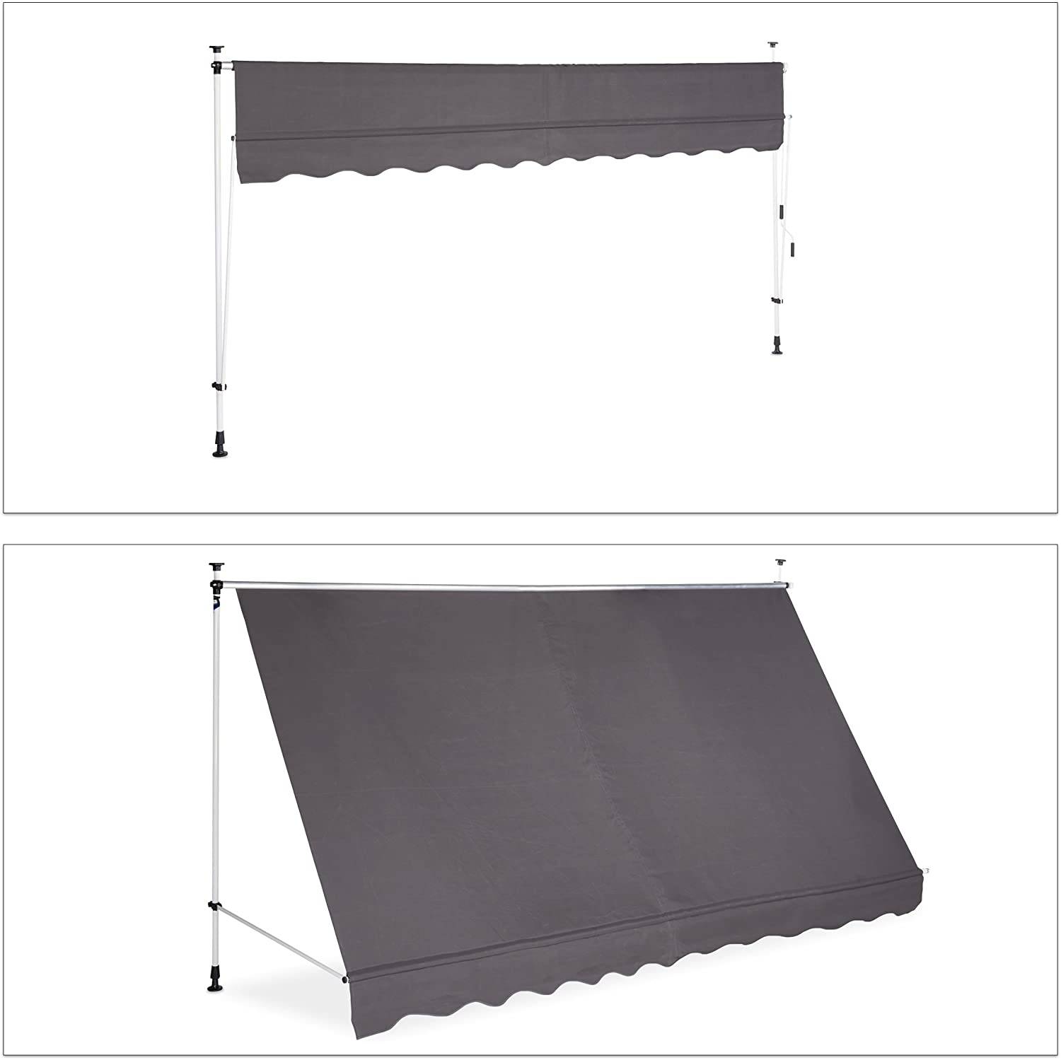 Helloshop26 - Store banne télescopique de balcon manivelle hauteur réglable résistant uv polyester acier 350 x 120 cm gris - Imagen 2