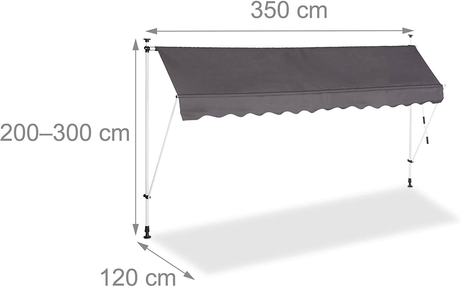 Helloshop26 - Store banne télescopique de balcon manivelle hauteur réglable résistant uv polyester acier 350 x 120 cm gris - Imagen 1