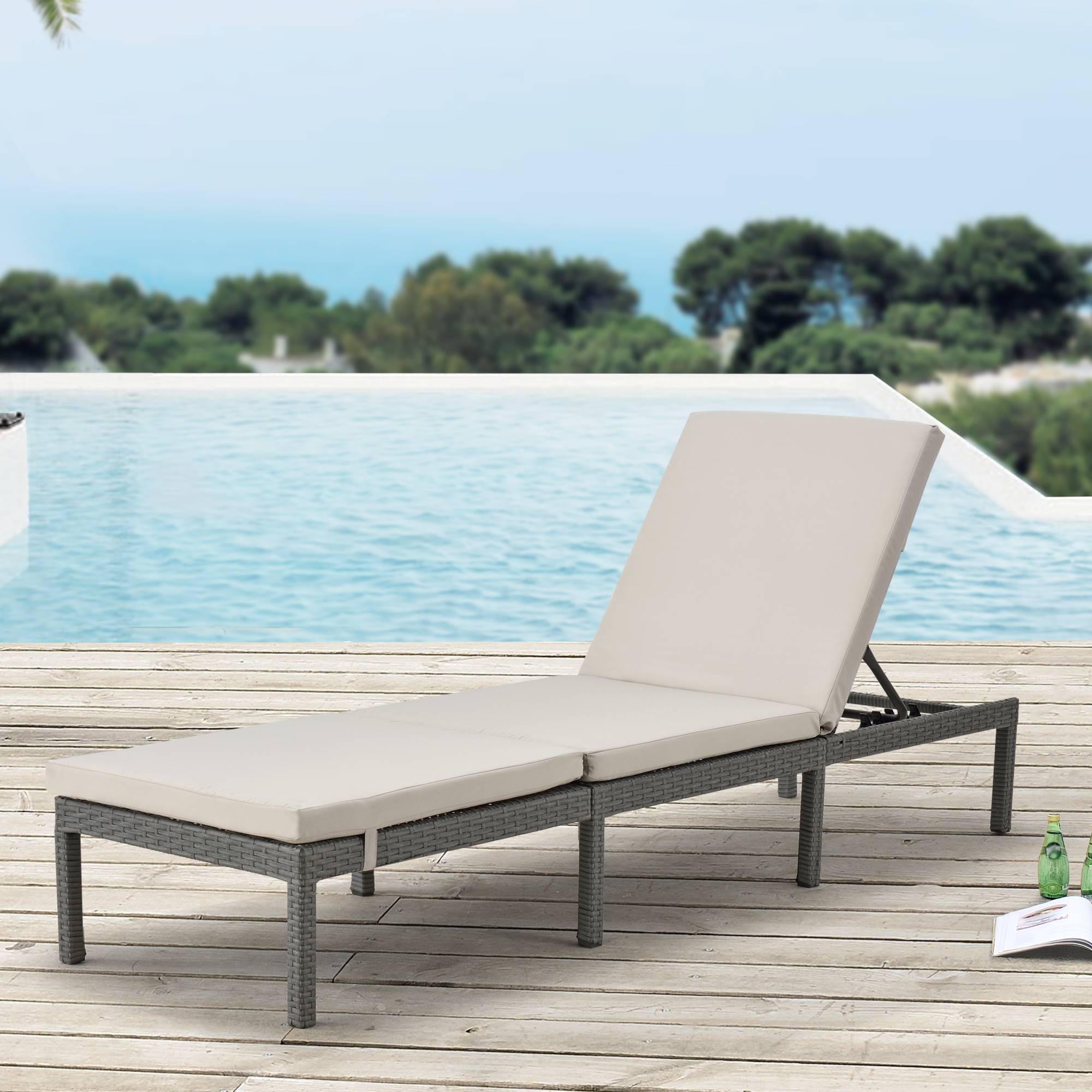 Bain de soleil Cartes avec Coussin Acier Polyester 198 x 60 x 27 cm Gris Foncé Beige [en.casa] - Image 2
