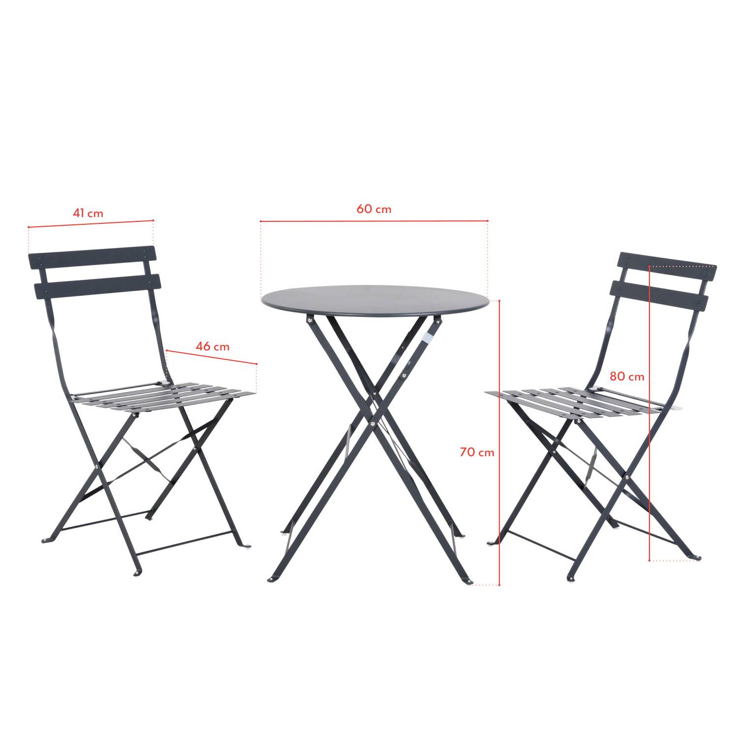 Avril Paris - Table et chaises pliantes bistrot balcon terrasse - 2 places - Anthracite - FLORE - Imagen 5