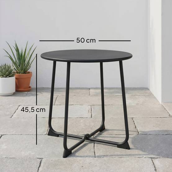 Table basse extérieure pour 2 personnes, table de jardin ronde base en X avec structure en métal, Ø 50 x 45,5 cm, noir - Image 5