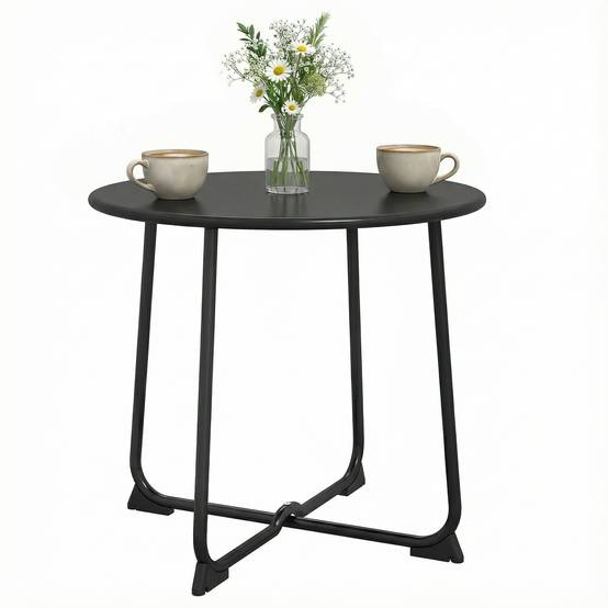 Table basse extérieure pour 2 personnes, table de jardin ronde base en X avec structure en métal, Ø 50 x 45,5 cm, noir - Image 1