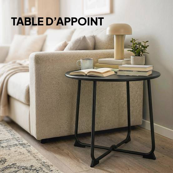 Table basse extérieure pour 2 personnes, table de jardin ronde base en X avec structure en métal, Ø 50 x 45,5 cm, noir - Image 9