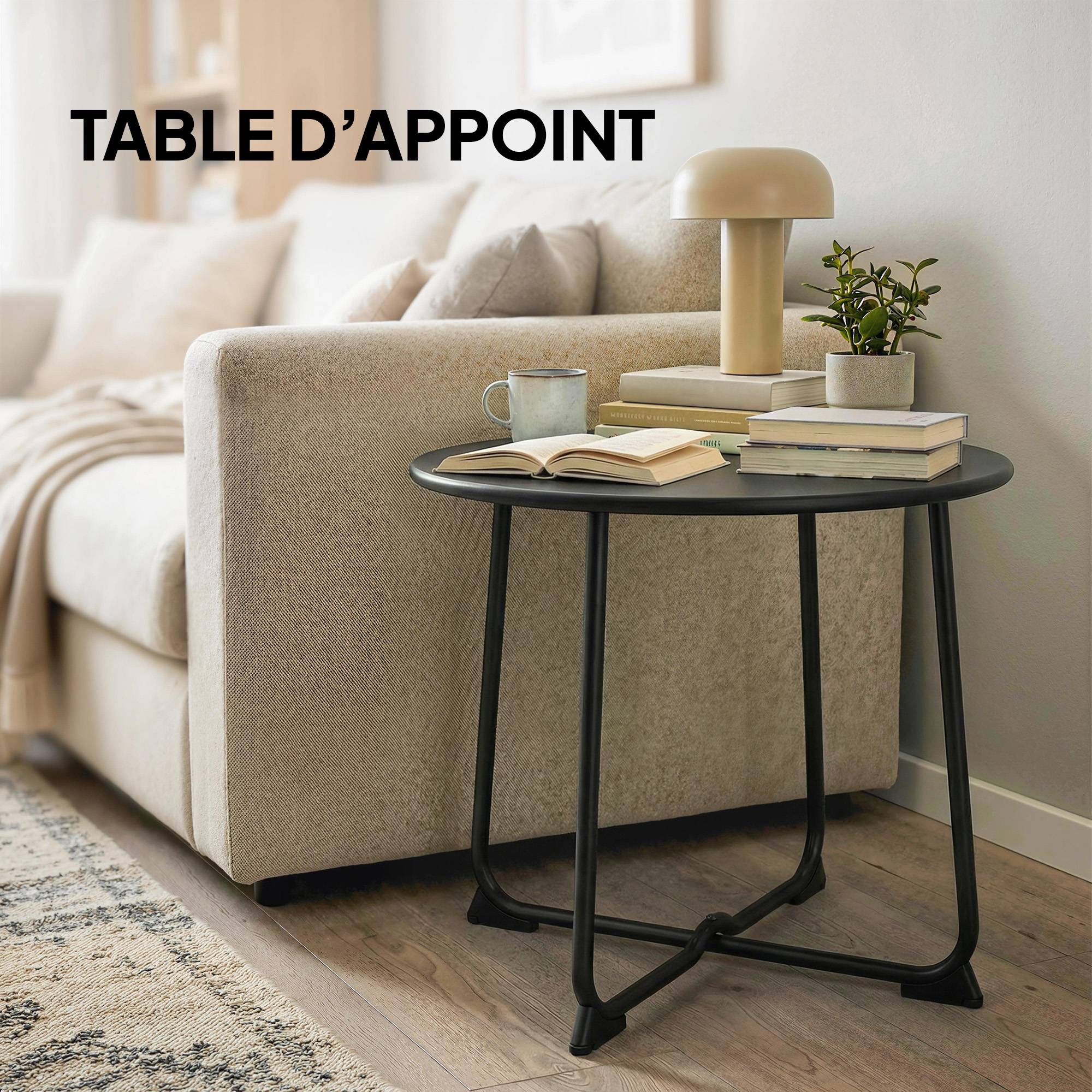 Table basse extérieure pour 2 personnes, table de jardin ronde base en X avec structure en métal, Ø 50 x 45,5 cm, noir - Image 9