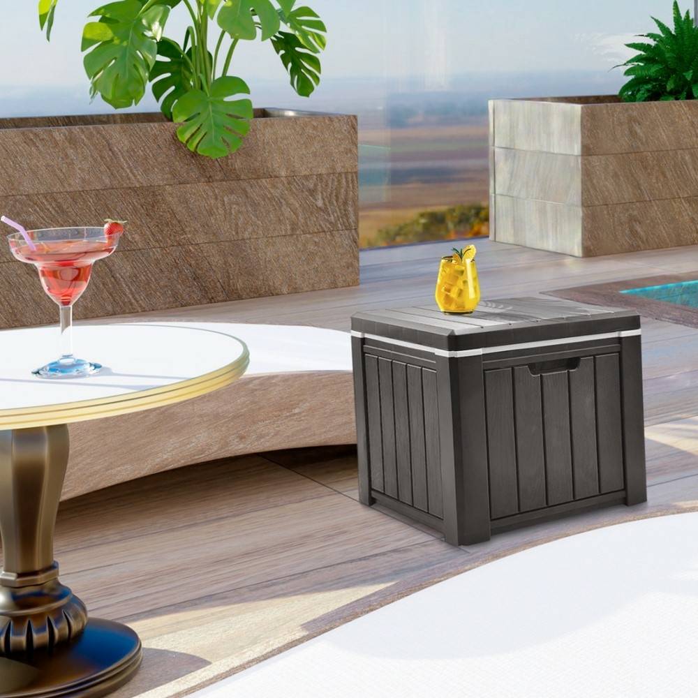 Glacière "ice cube" multifonction table ou tabouret effet bois 37 L - Imagen 5