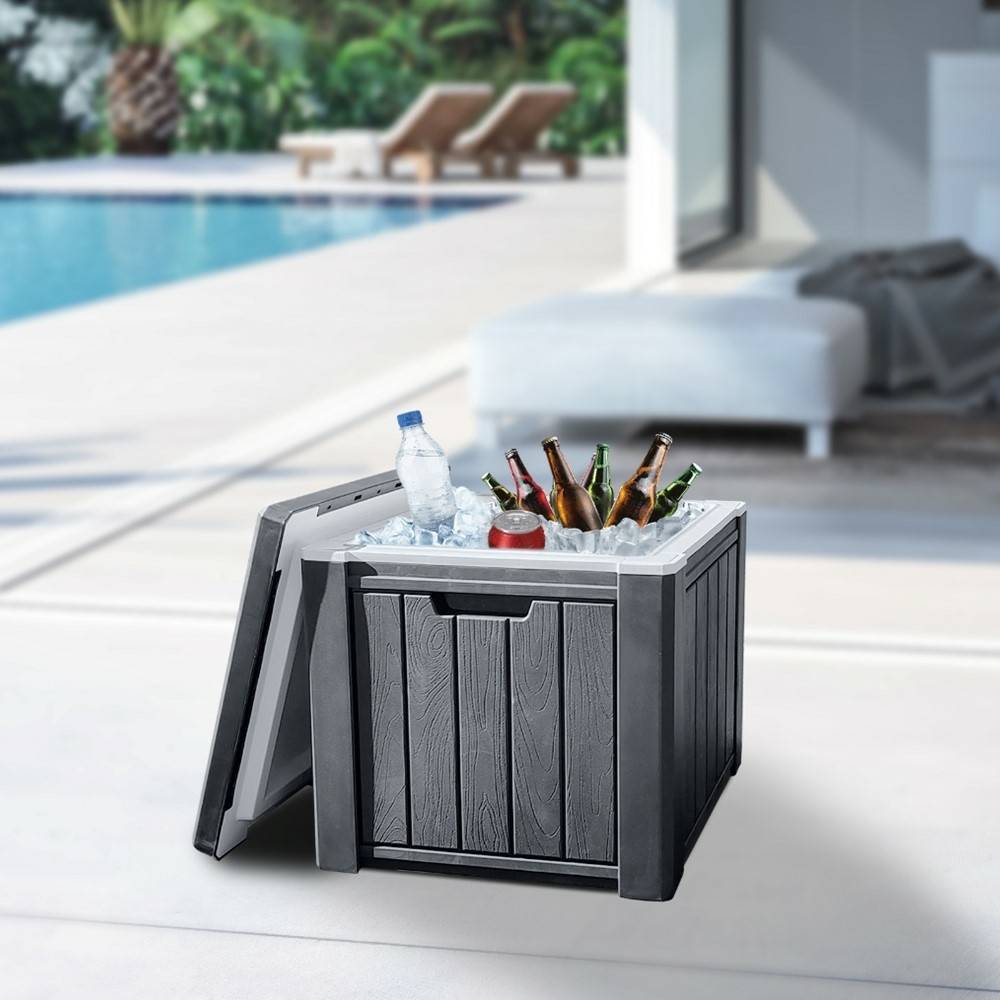 Glacière "ice cube" multifonction table ou tabouret effet bois 37 L - Imagen 4