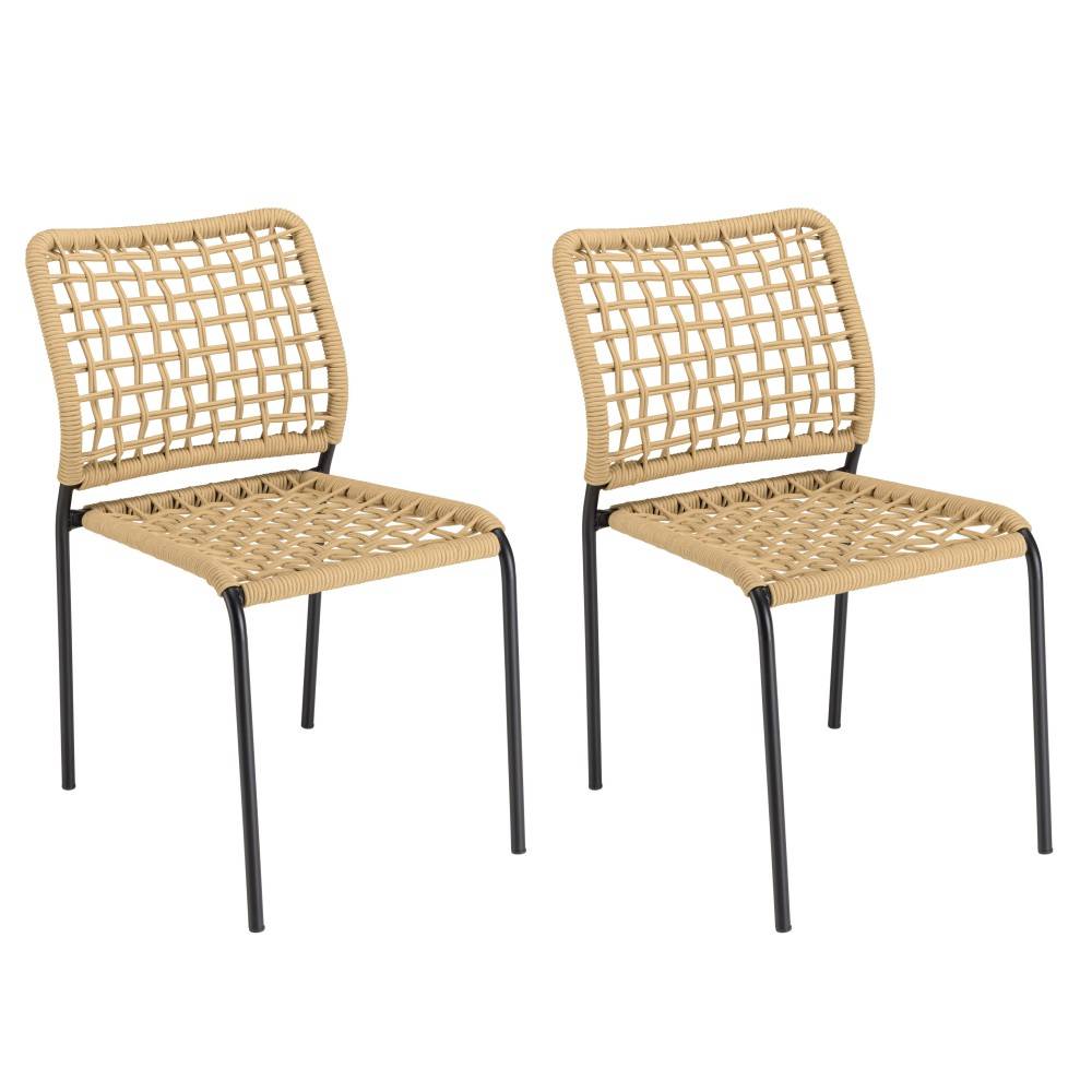 VIANNEY - Lot de 2 chaises de jardin en cordage tressé beige - Image 1