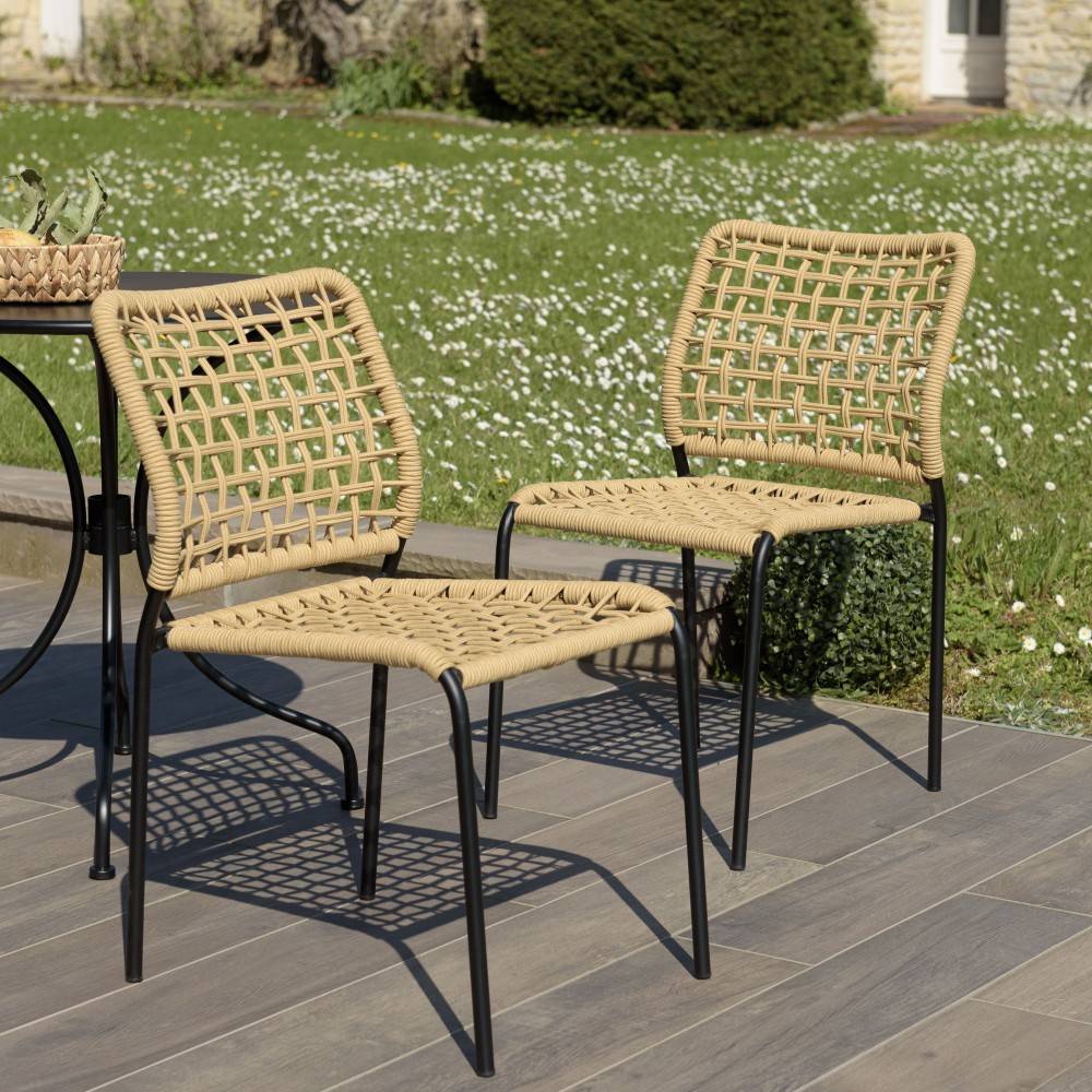 VIANNEY - Lot de 2 chaises de jardin en cordage tressé beige - Image 2