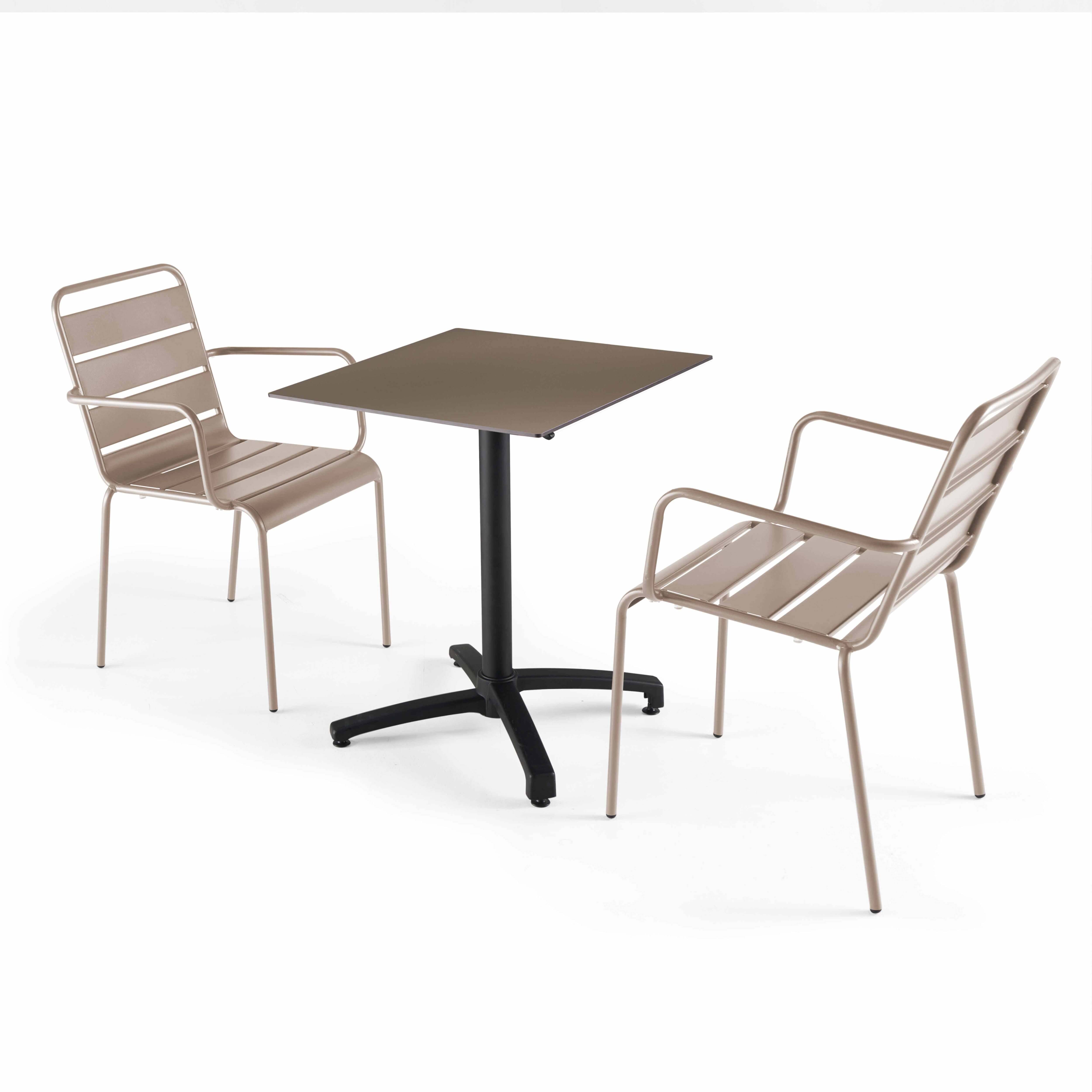 Oviala - Ensemble table 60 cm taupe et 2 fauteuils en métal taupe - Oviala - Imagen 1