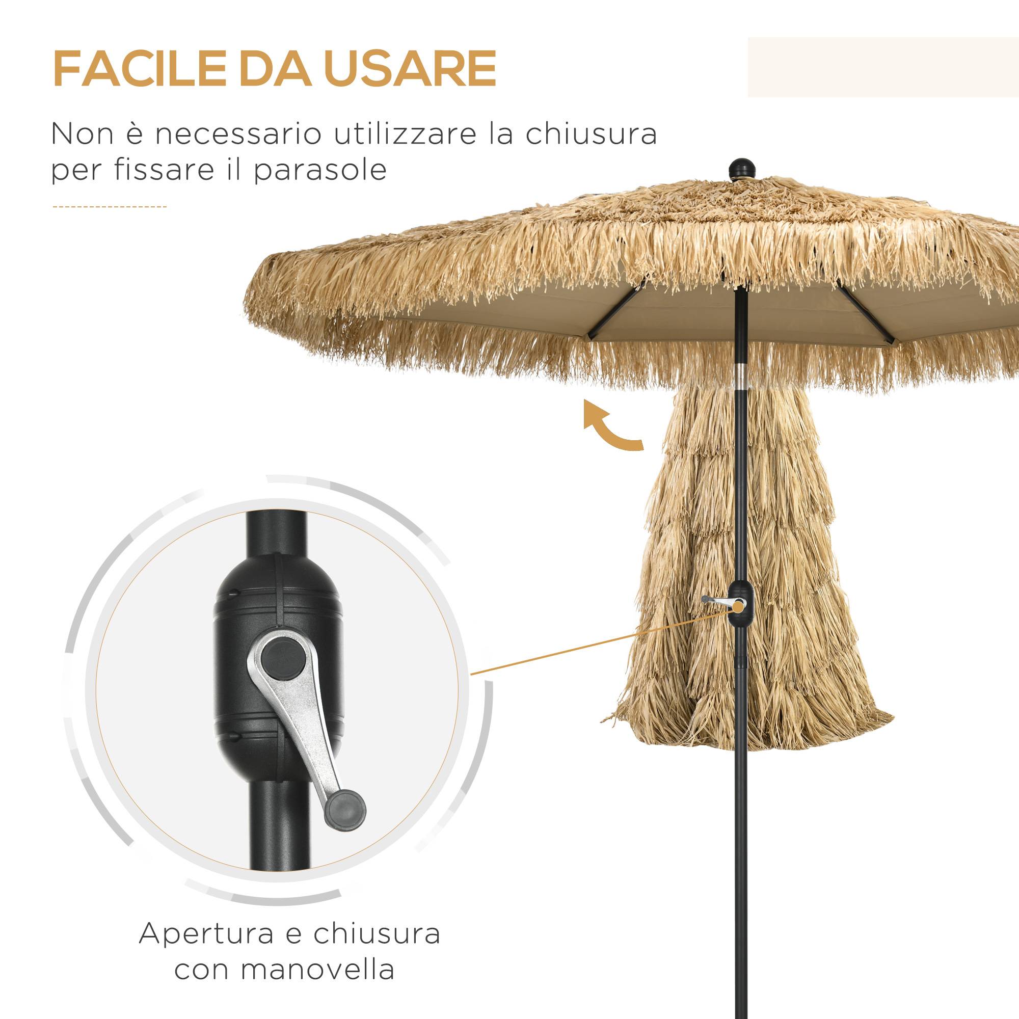 Parasol de jardin rond avec couverture en paille et manivelle, Ø265x250 cm, kaki - Image 7