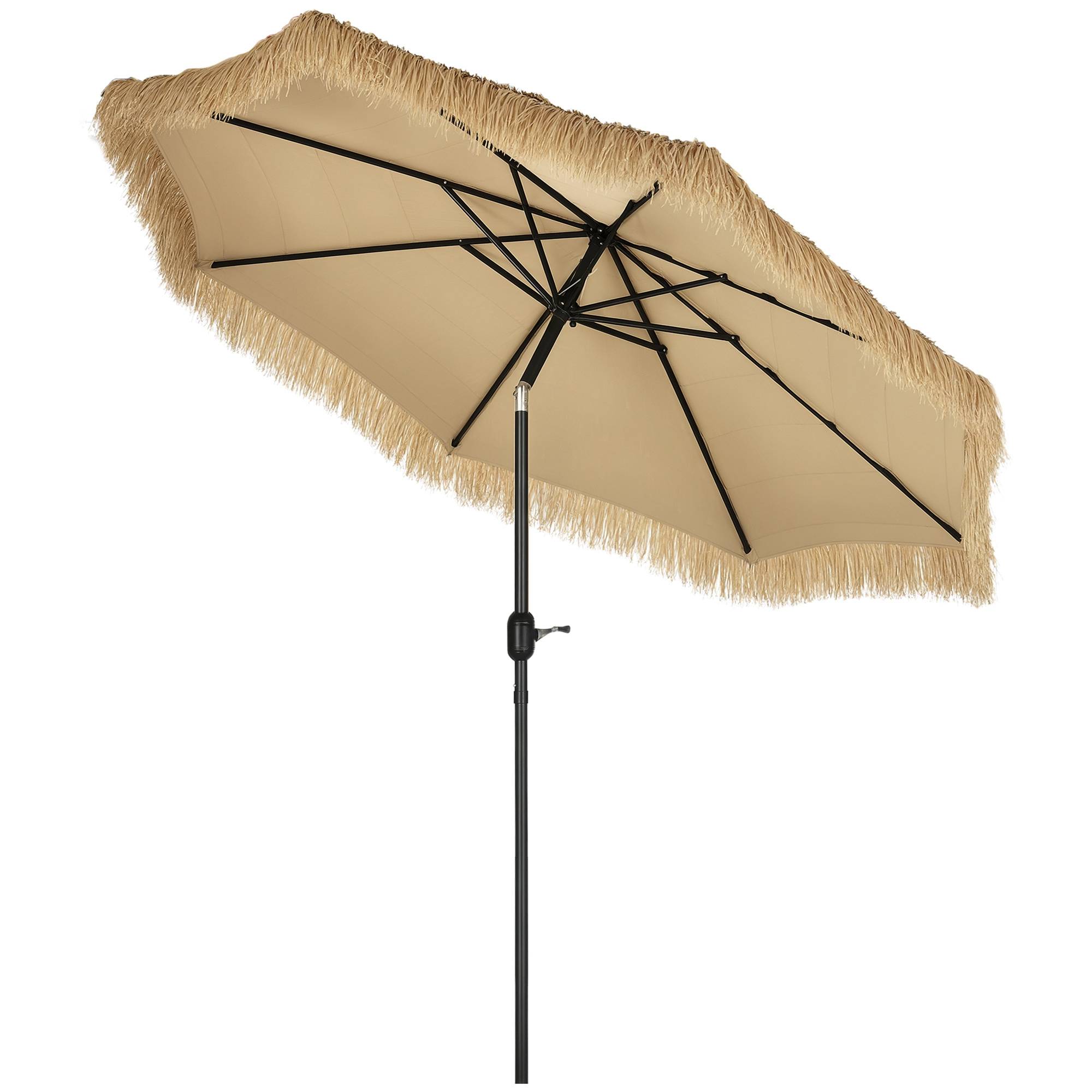 Parasol de jardin rond avec couverture en paille et manivelle, Ø265x250 cm, kaki