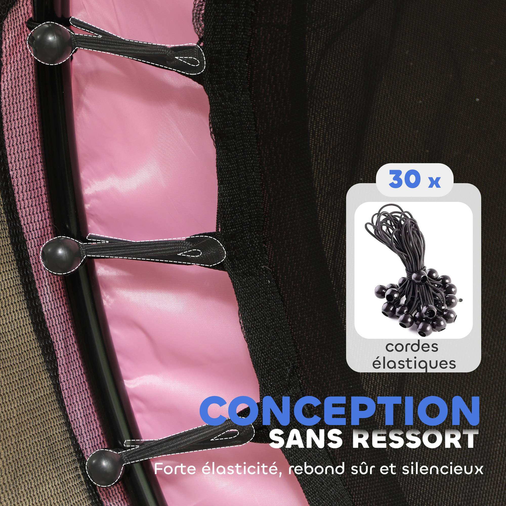 Trampoline Enfant Ø 1,40 × 1,90H m Filet de sécurité Porte zipée Couvre-Ressorts 6 poteaux rembourrés Inclus Rose - Image 8