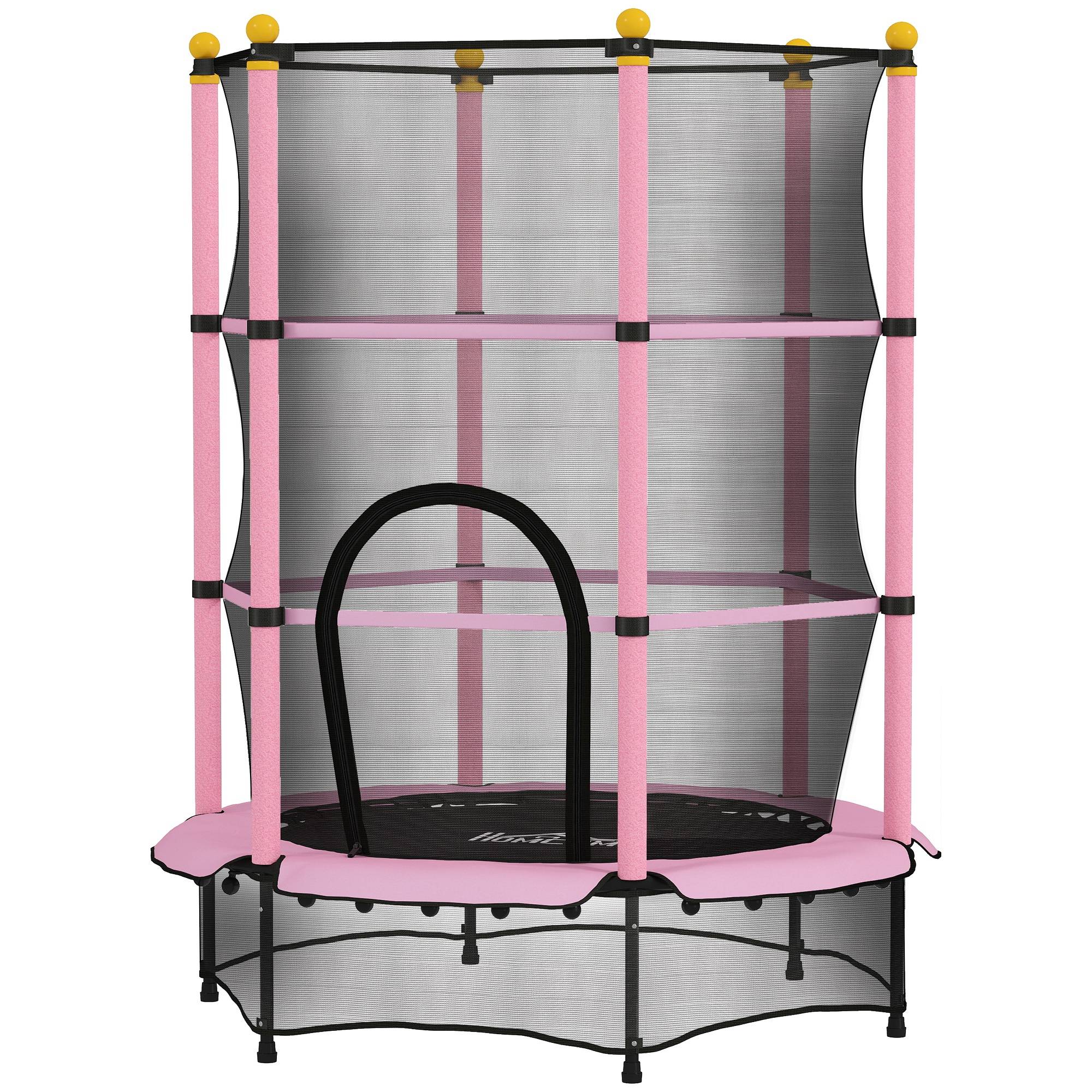 Trampoline Enfant Ø 1,40 × 1,90H m Filet de sécurité Porte zipée Couvre-Ressorts 6 poteaux rembourrés Inclus Rose - Image 2