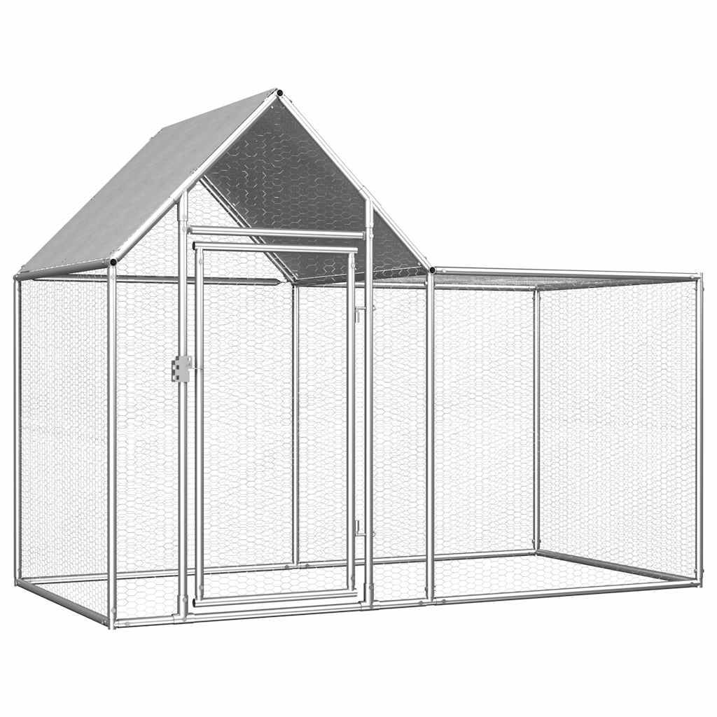 Enclos poulailler 2x1x1,5m acier galvanisé pour jardin extérieur Argenté – ComfortXL Outdoor Living - Image 1