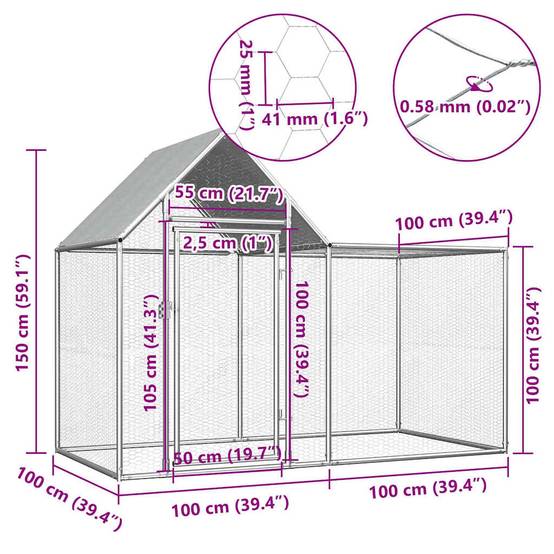 Enclos poulailler 2x1x1,5m acier galvanisé pour jardin extérieur Argenté – ComfortXL Outdoor Living - Image 6