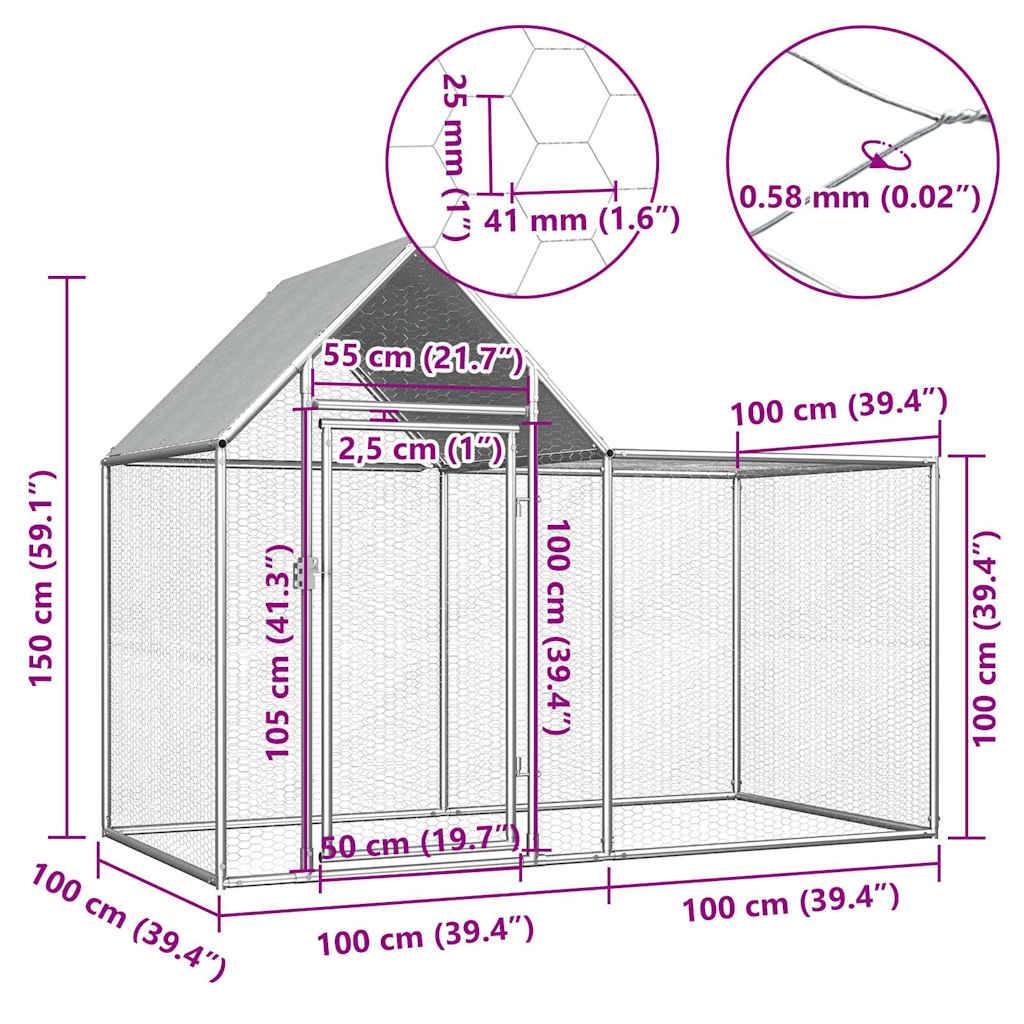 Enclos poulailler 2x1x1,5m acier galvanisé pour jardin extérieur Argenté – ComfortXL Outdoor Living - Image 6