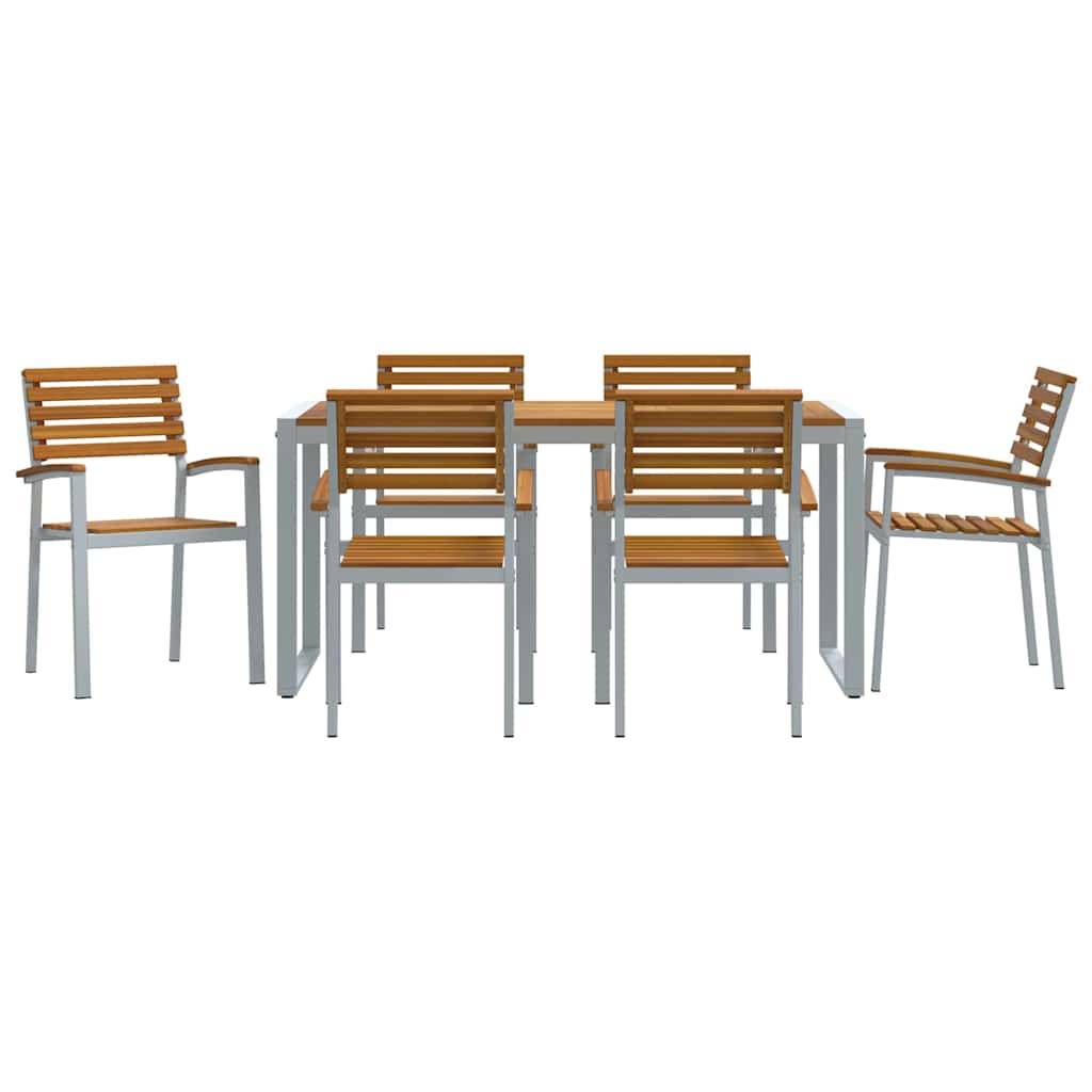 Mobilier de repas extérieur 7pcs Bois d'Acacia et Acier pour 6 personnes Jardin Gris Marron – ComfortXL Outdoor Living - Image 7