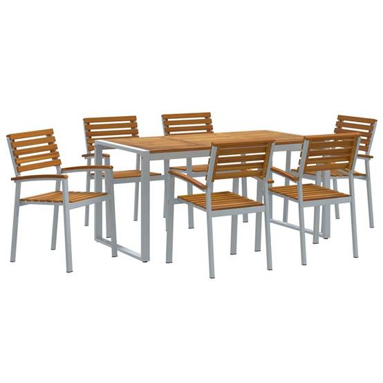 Mobilier de repas extérieur 7pcs Bois d'Acacia et Acier pour 6 personnes Jardin Gris Marron – ComfortXL Outdoor Living - Image 2
