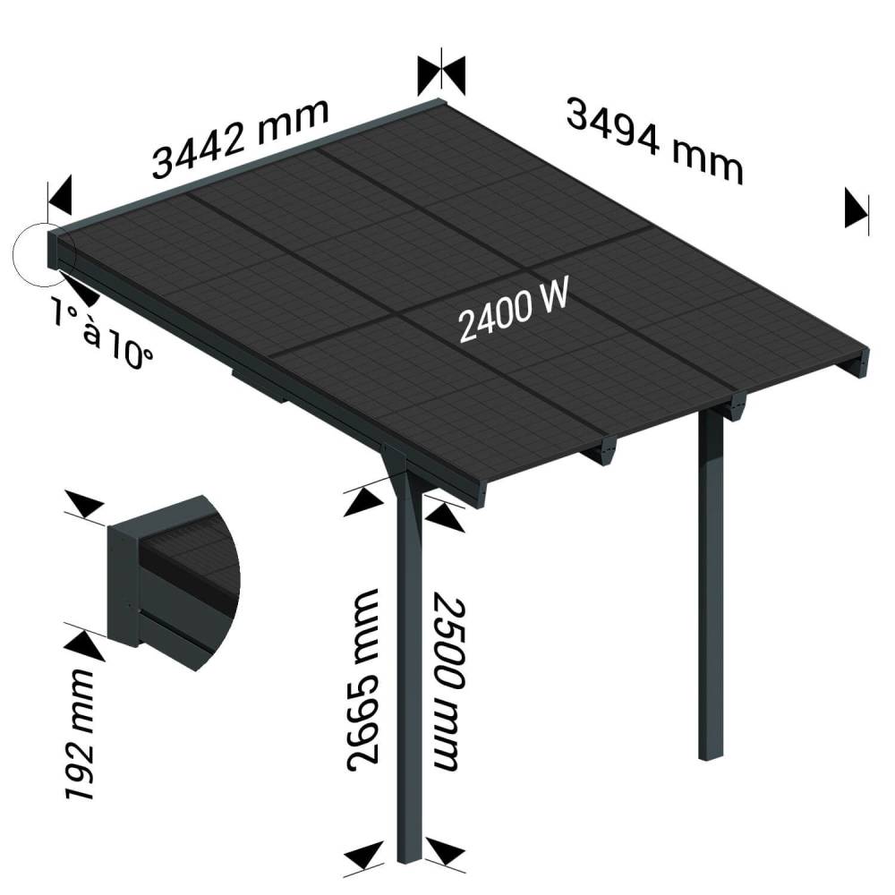 Ombrazur - Pergola solaire POWER Gris anthracite 3,448x3,95m - Imagen 9