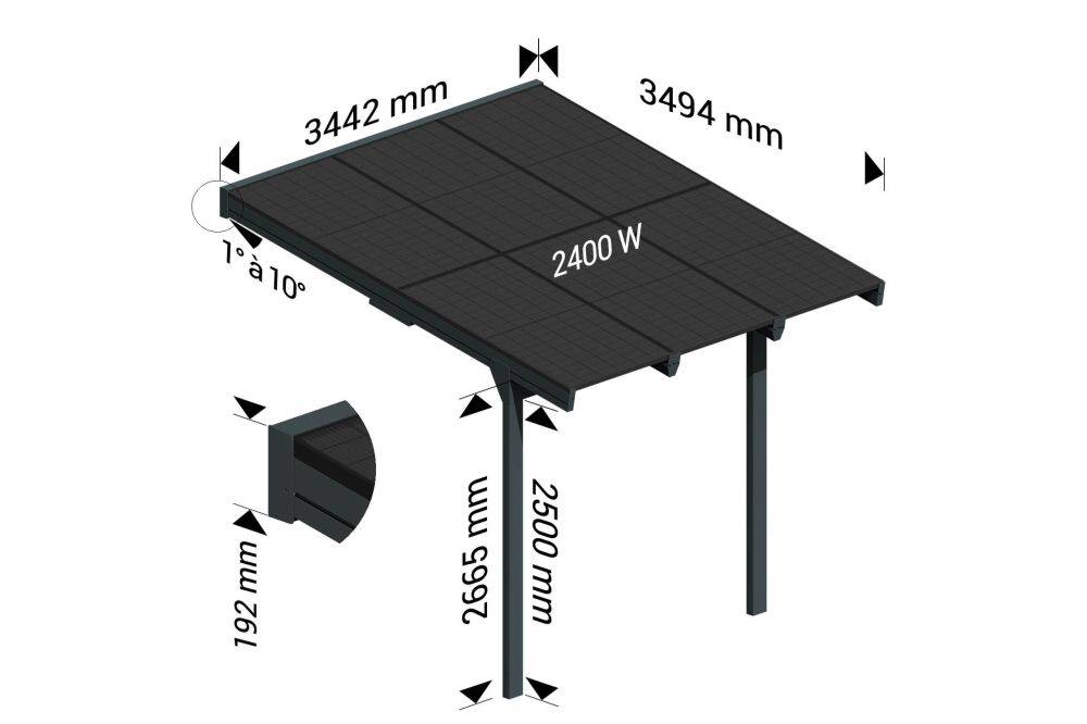 Ombrazur - Pergola solaire POWER Gris anthracite 3,448x3,95m - Imagen 4