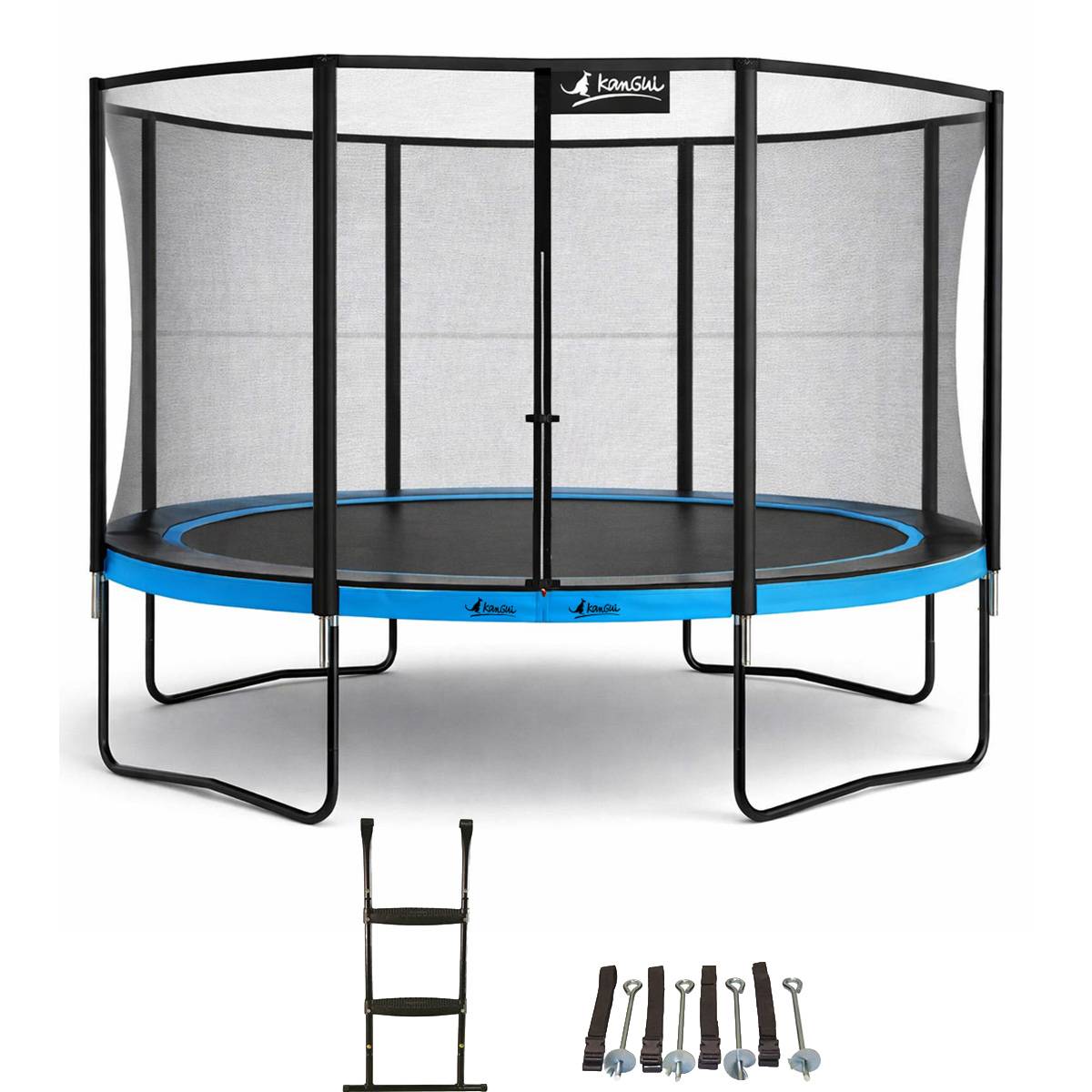 Kangui - Trampoline Ø 430cm + filet de sécurité + échelle + kit ancrage - PUNCHI 430 Bleu Kangui - Image 1