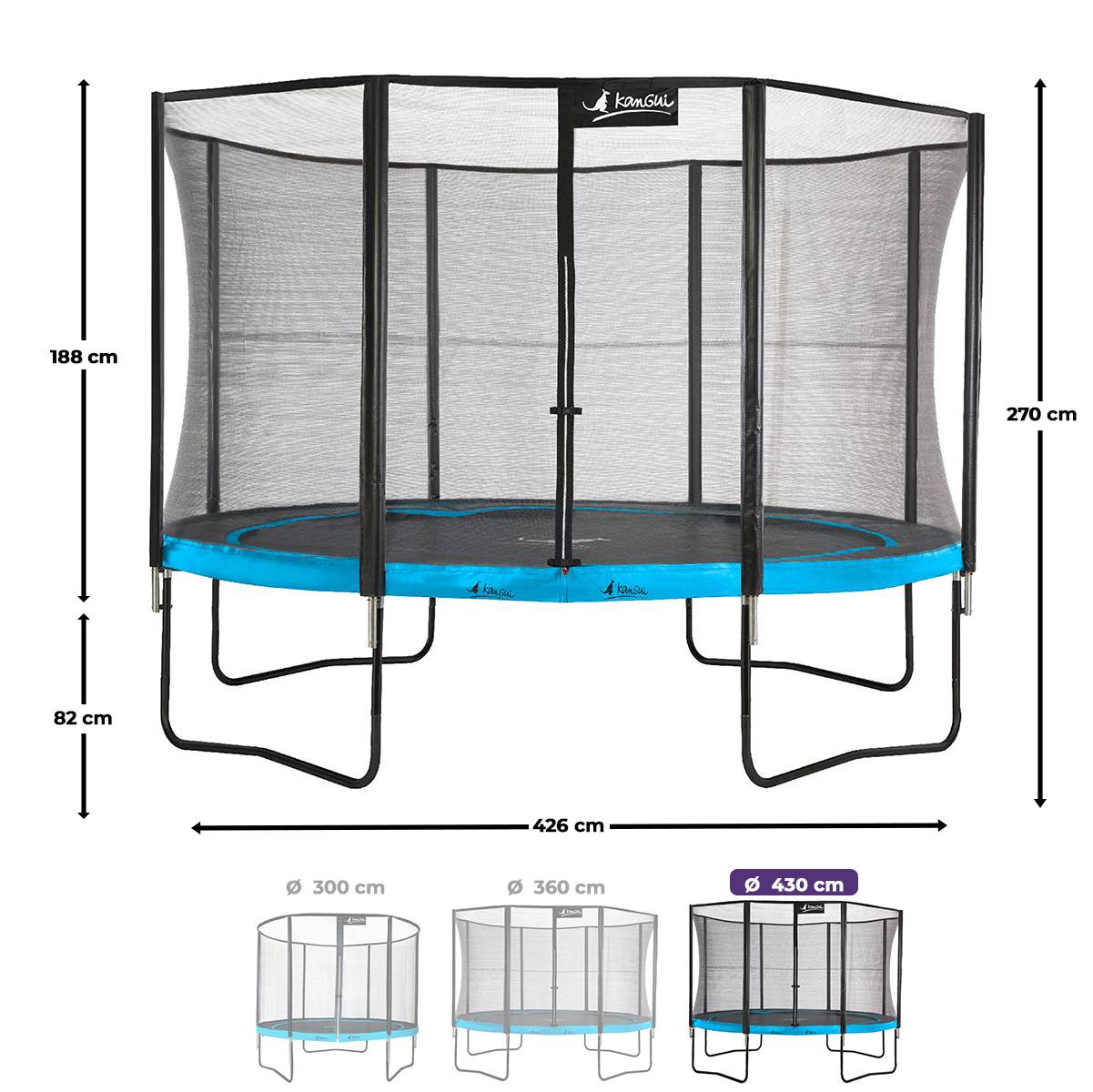 Kangui - Trampoline Ø 430cm + filet de sécurité + échelle + kit ancrage - PUNCHI 430 Bleu Kangui - Image 3